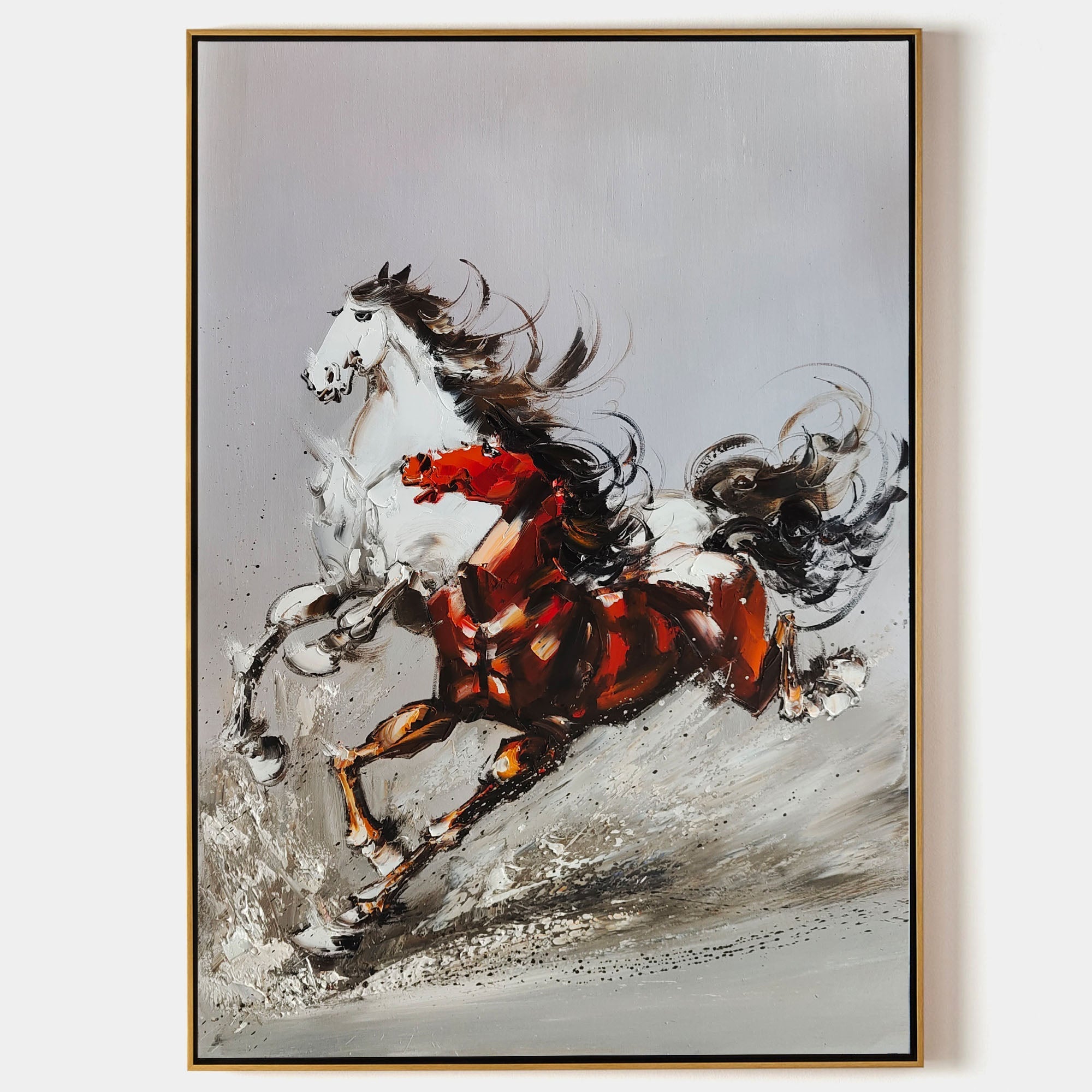Dynamic Red and Black Abstract Horse Canvas Wall Art