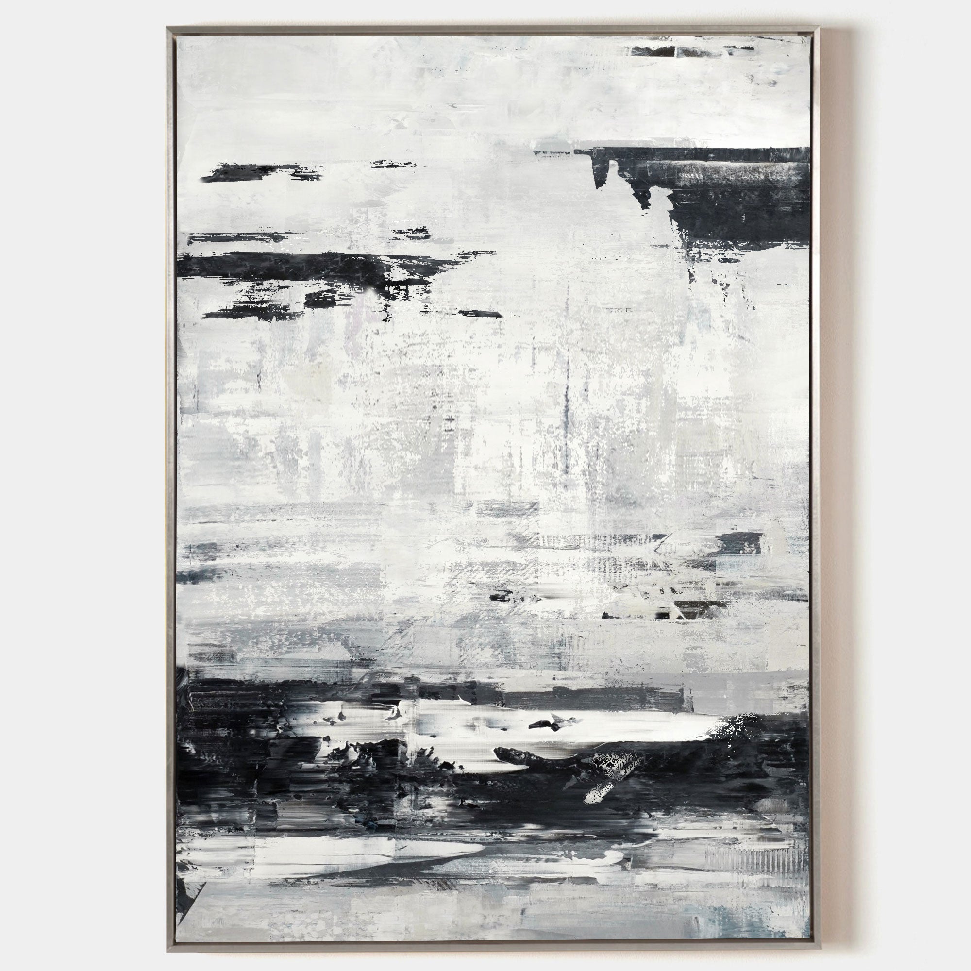 Monochrome Textured Layered Vertical Canvas Art