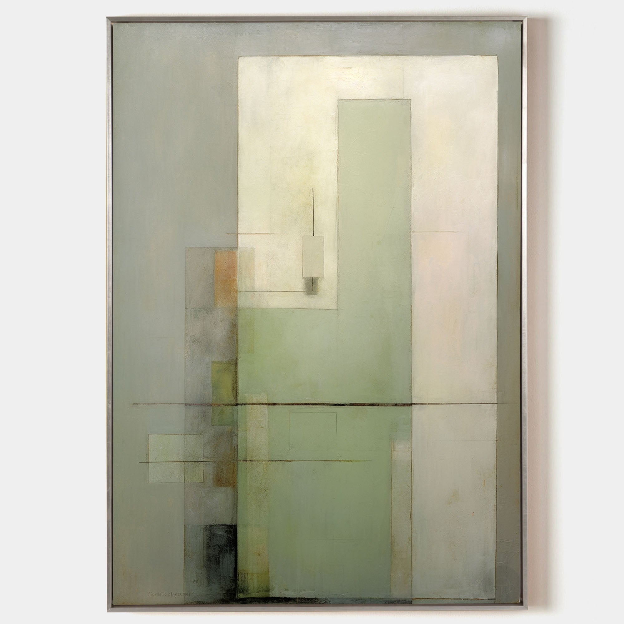 Sage‑Green‑Beige Block‑Geometric Abstract  Subtle Layered‑Texture Artwork
