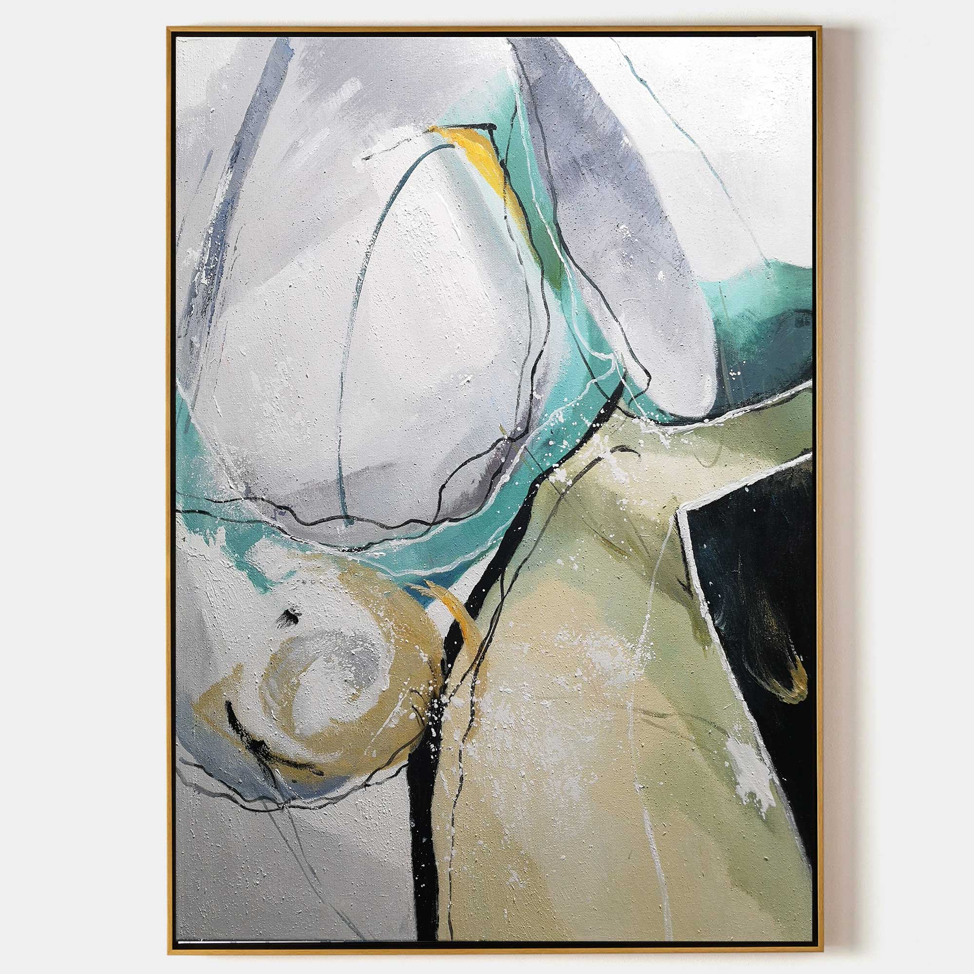 Green‑Grey‑Beige Geometric Abstract Sharp‑Shape Muted‑Tone Artwork