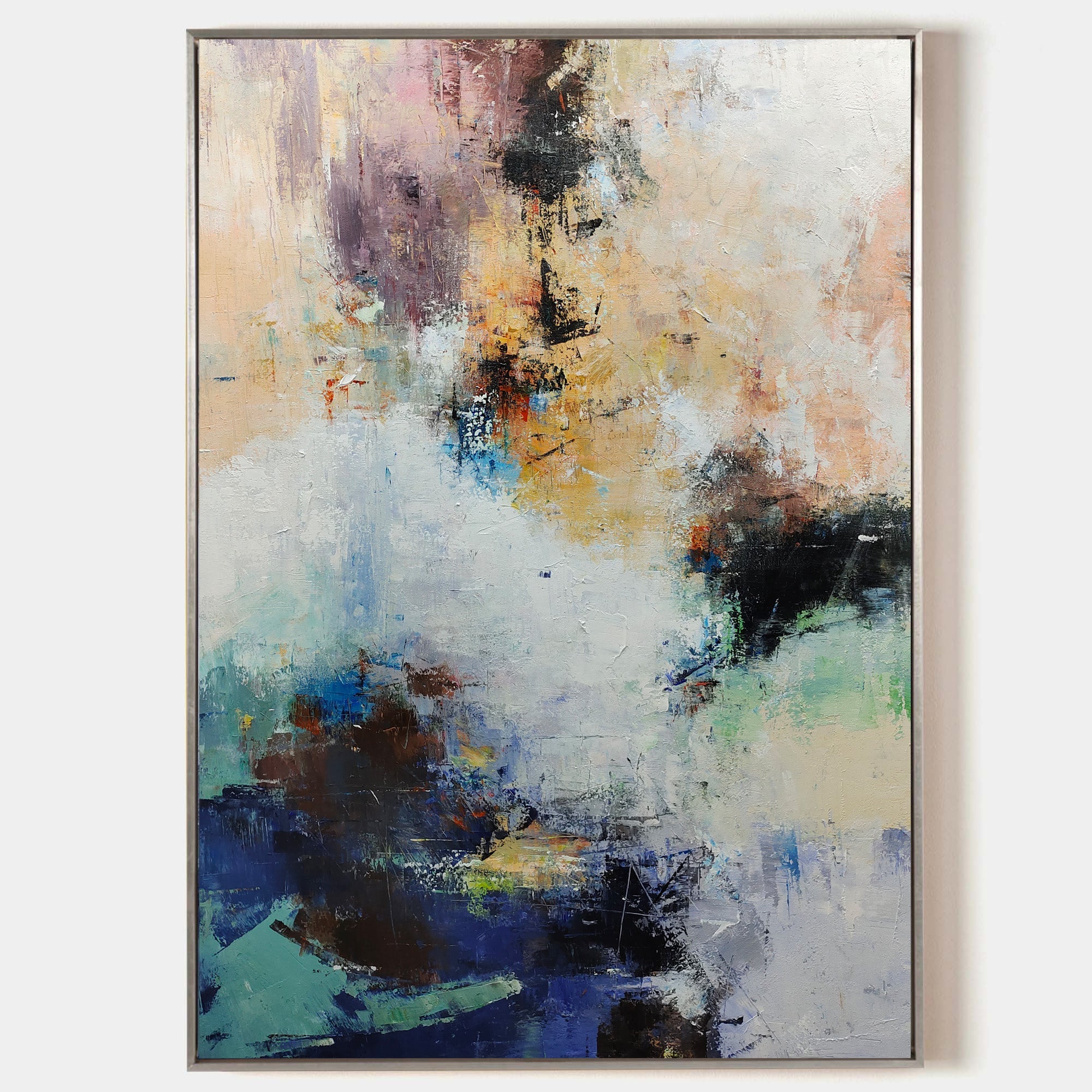 Abstract Blue Black Mixed Media Textured Wall Art