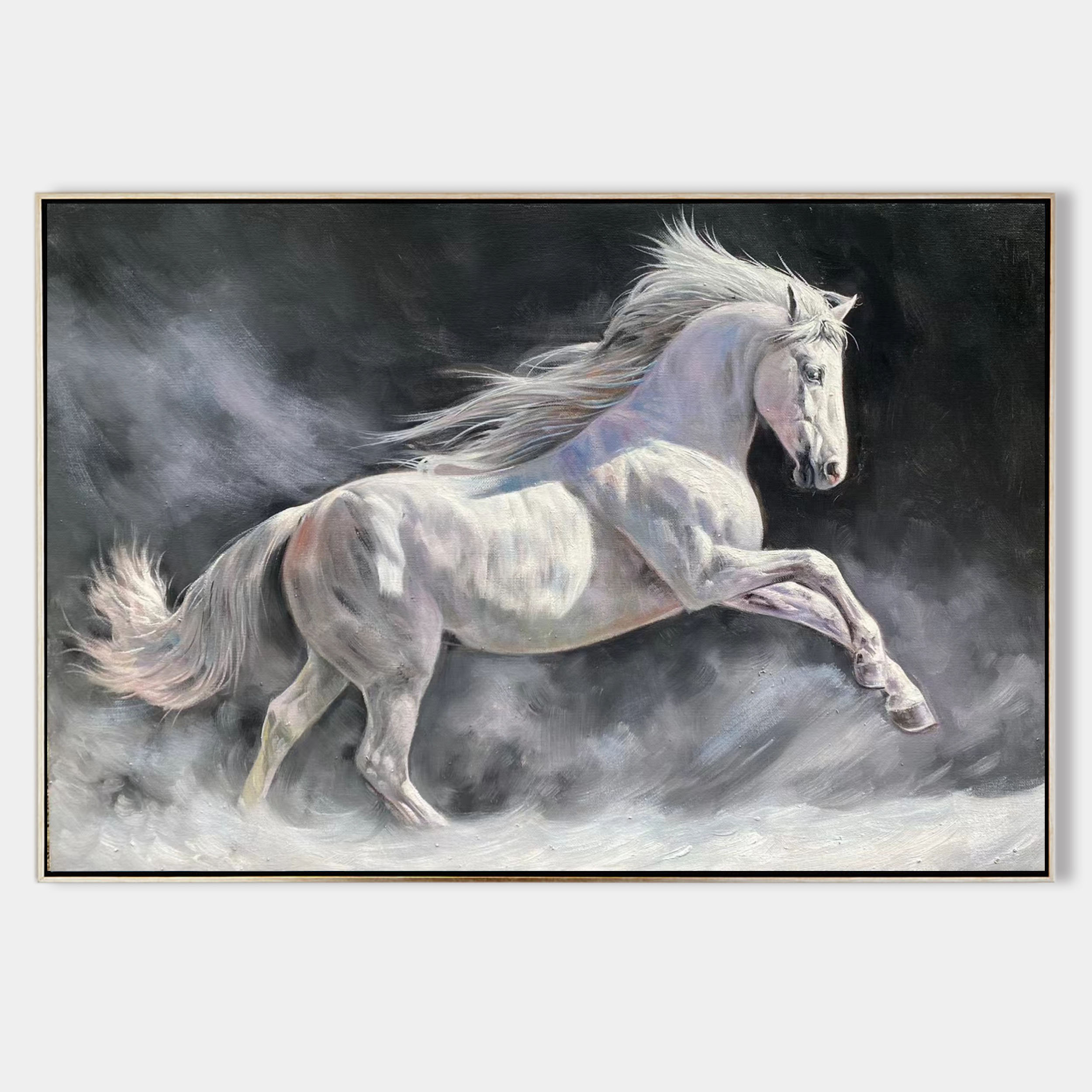 Smoky Dynamic Running Equine Animal Unstretched Linen Canvas Wall Art