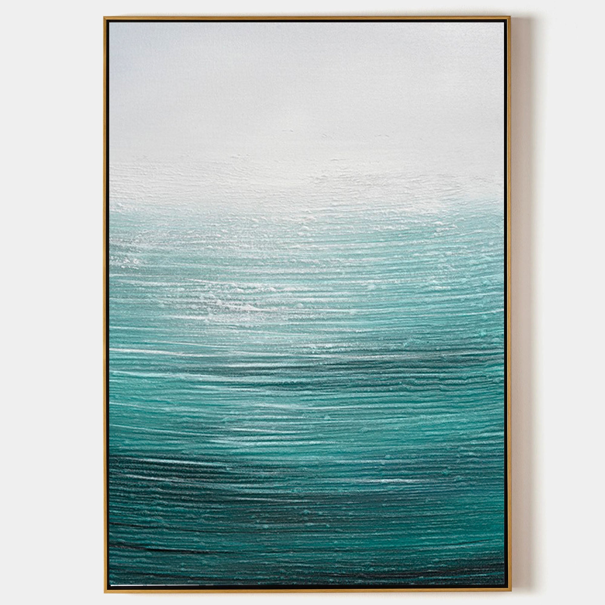 bstract Teal Gradient Seascape Minimalist Oil Acrylic Linen Canvas Painting
