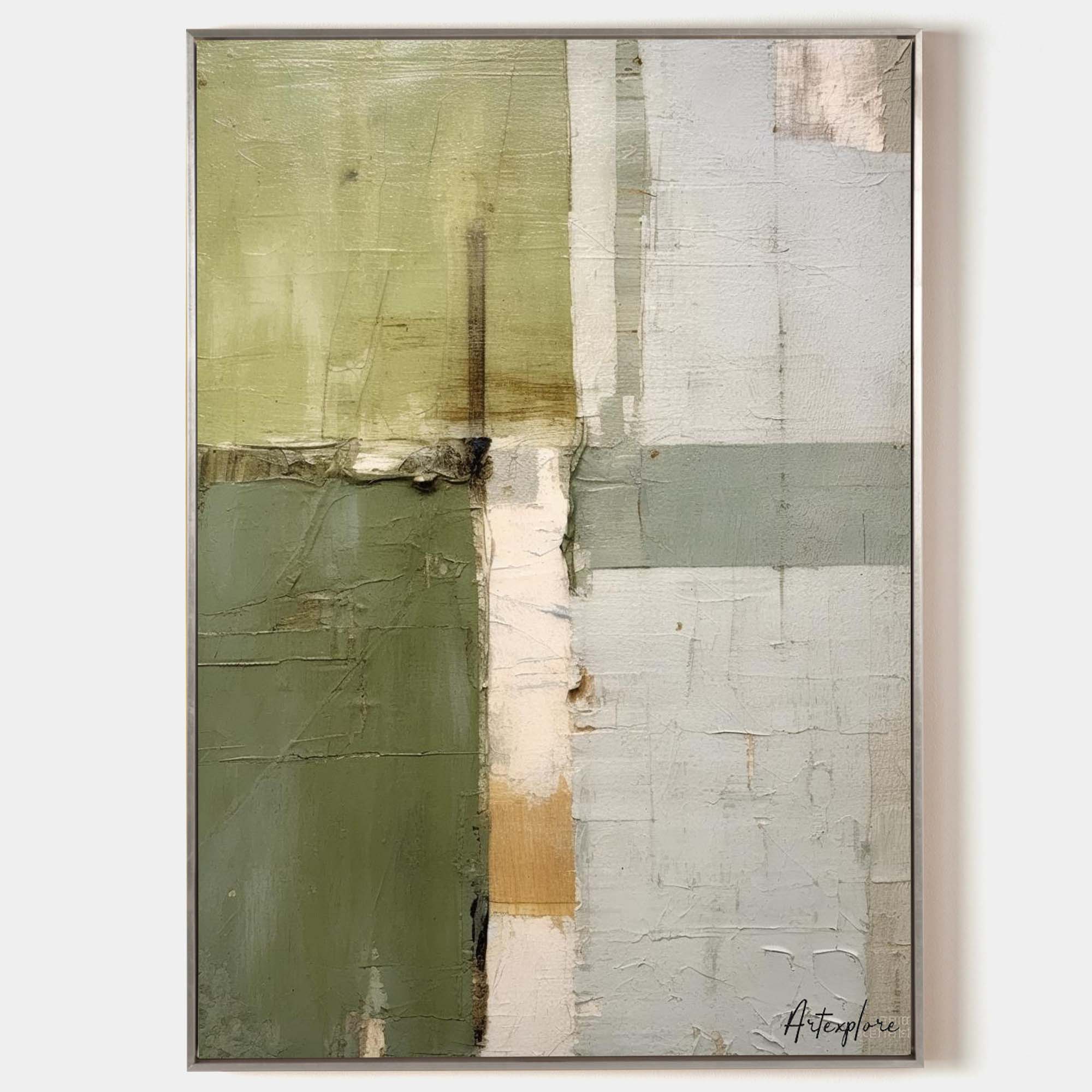 Wall Art Olive Green Blocks Minimalist Textured Canvas Living Room | Neutralighting