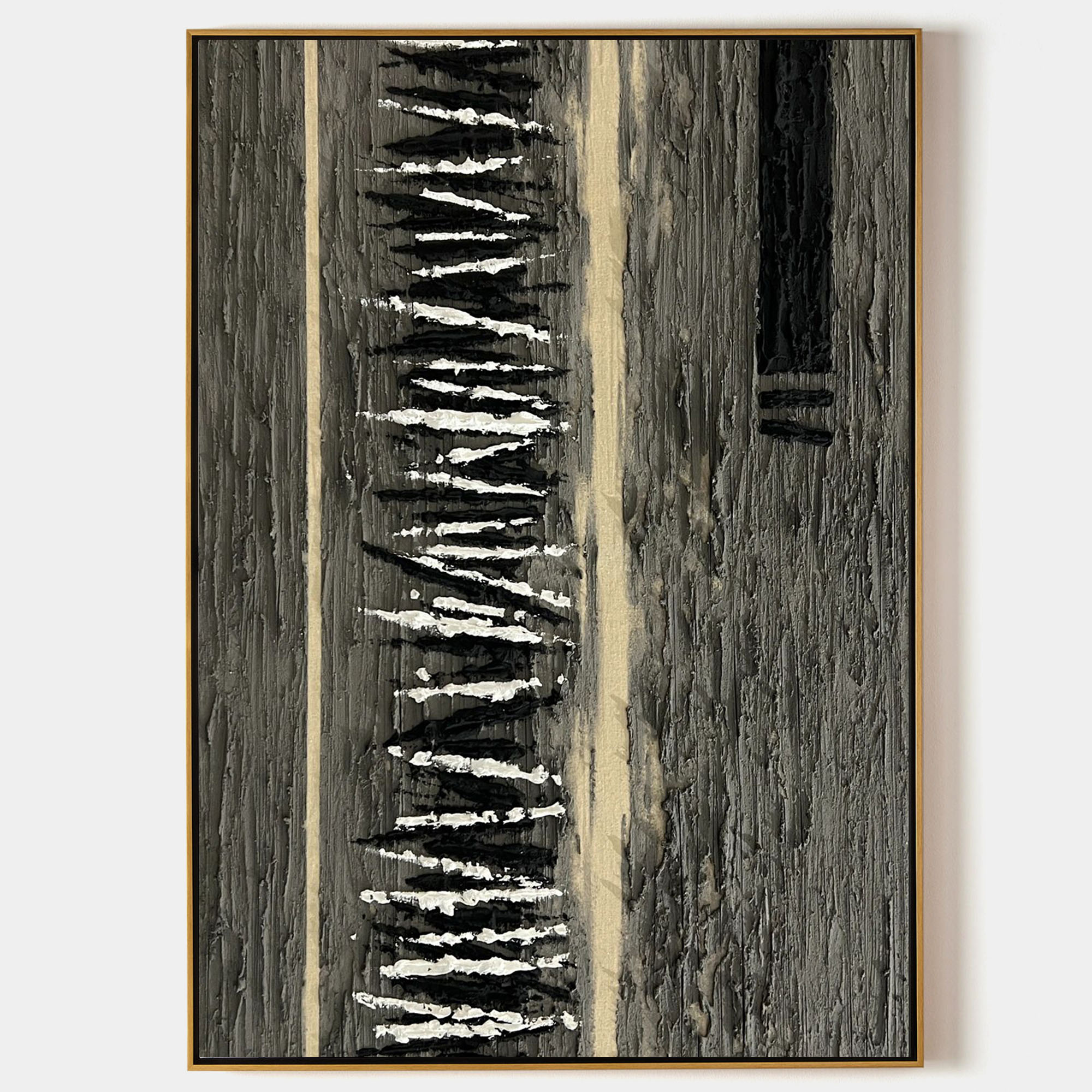 Vertical Monochrome Strokes Minimalist Statement Wall Art Piece