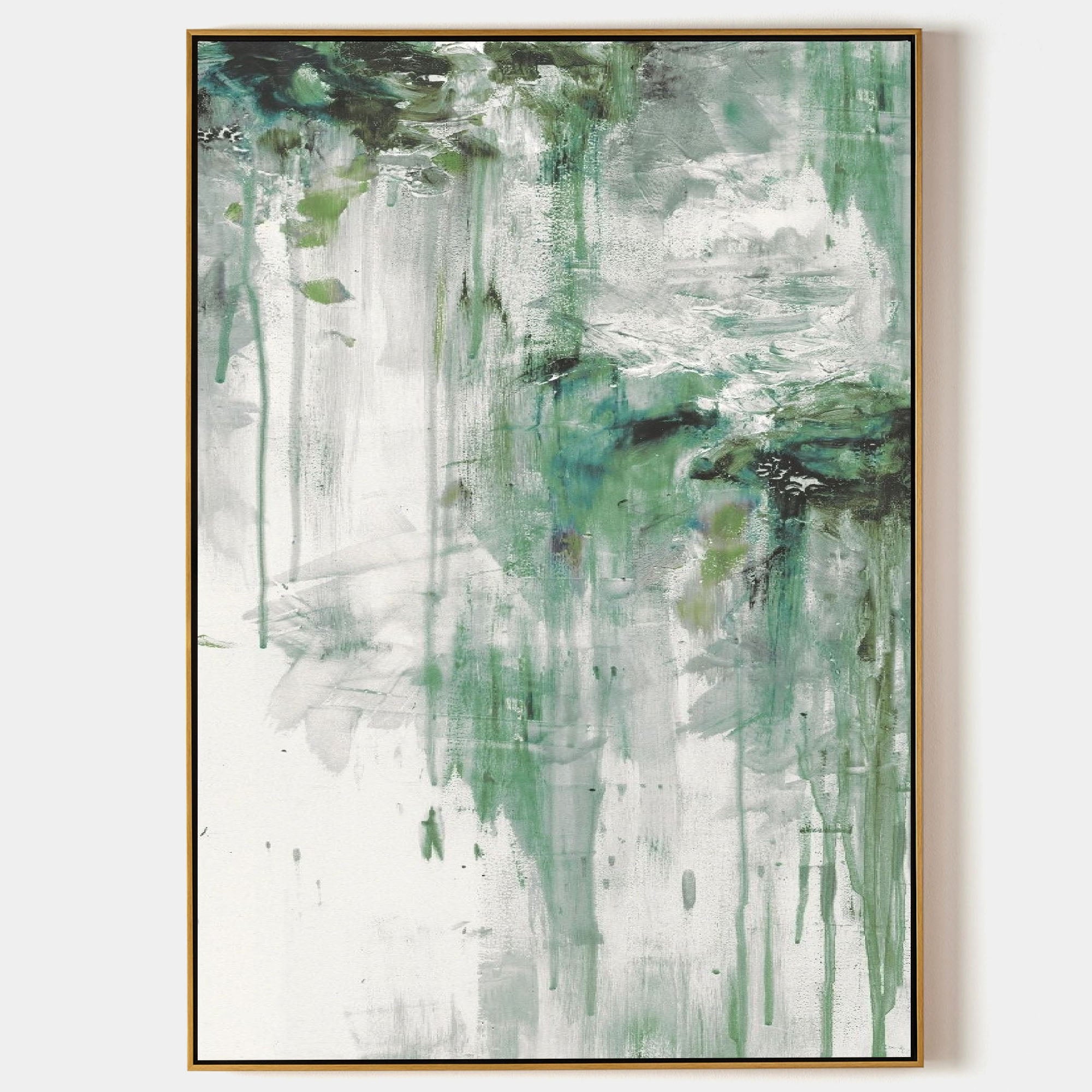 Vertical Fresh Green Dripping Texture  Wall Art