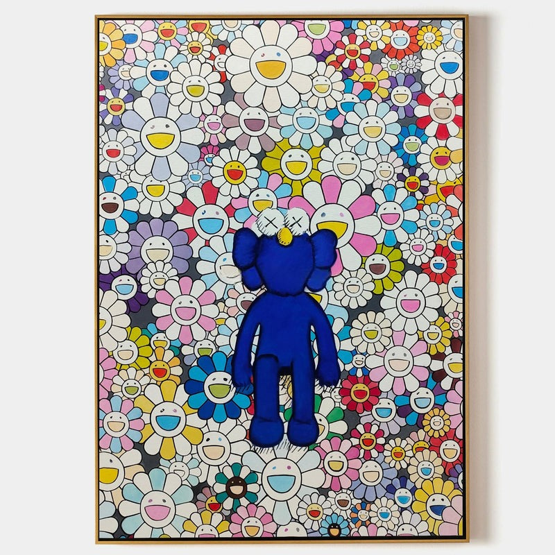 Wall Art Blue Kaws Murakami Flower