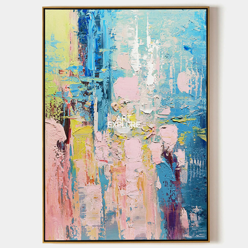 Wall Art Blue Pink Floral Abstract Textured Living Room | Neutralighting