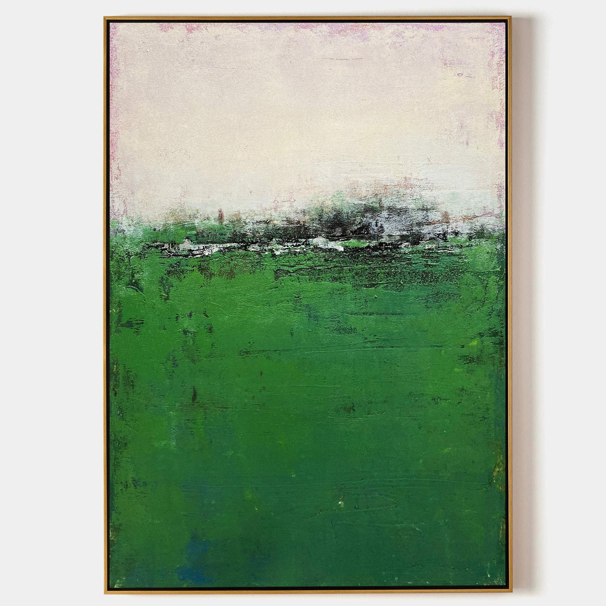 Minimalist Green White Abstract Landscape Oil Painting