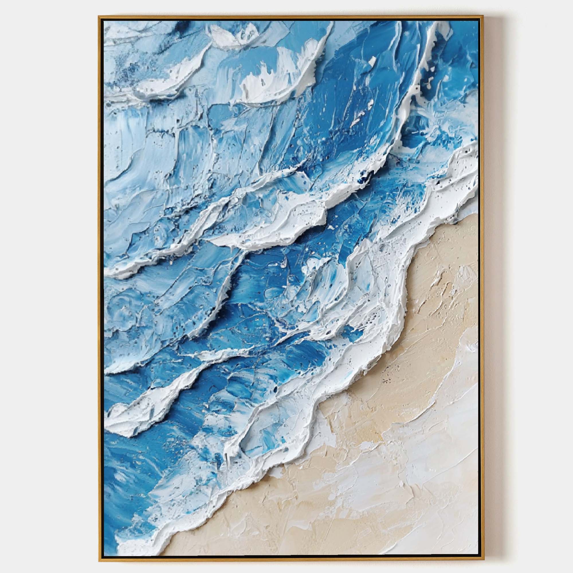 Seashore Wave Abstract Blue‑Beige Palette Heavy Raised Tactile Textured Artwork