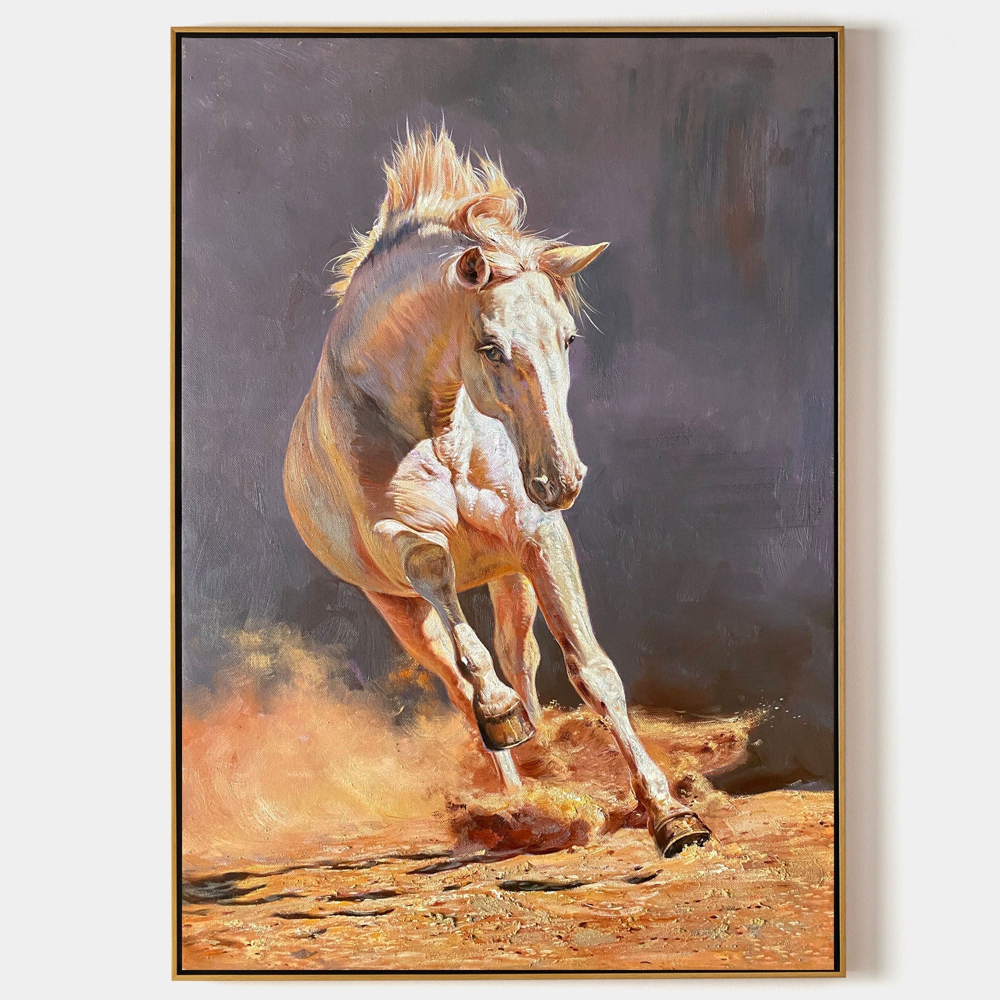 Orange‑Grey Vertical Galloping‑Horse Textured‑Brush Artwork