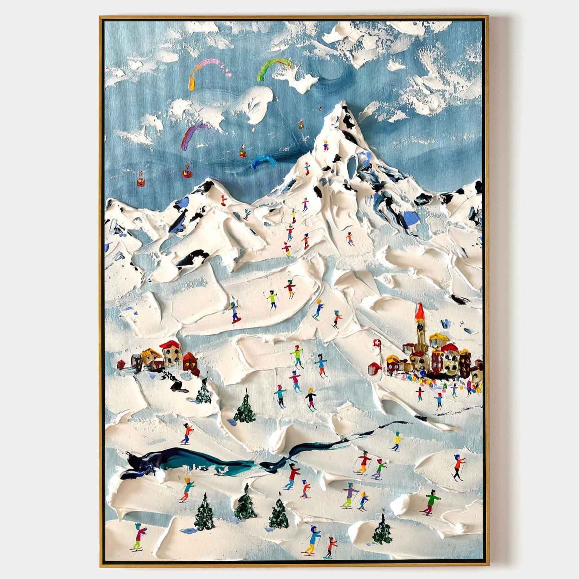 Wall Art Colorful Skiers Mountain Sky Cozy
