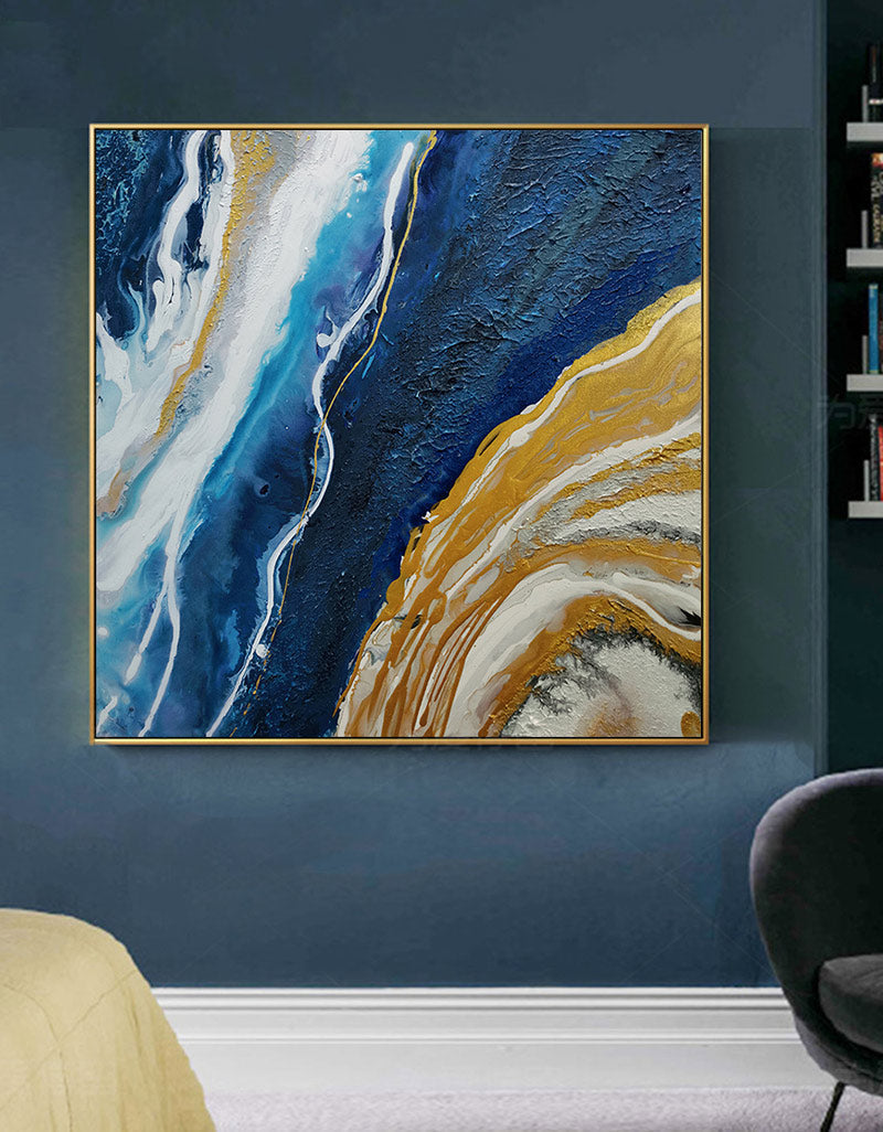 Gold Blue Abstract Art