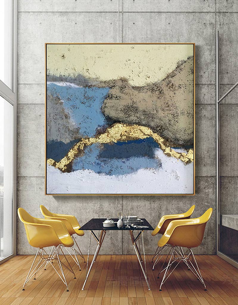 Blue Gold Abstract Landscape Textured Wall Art