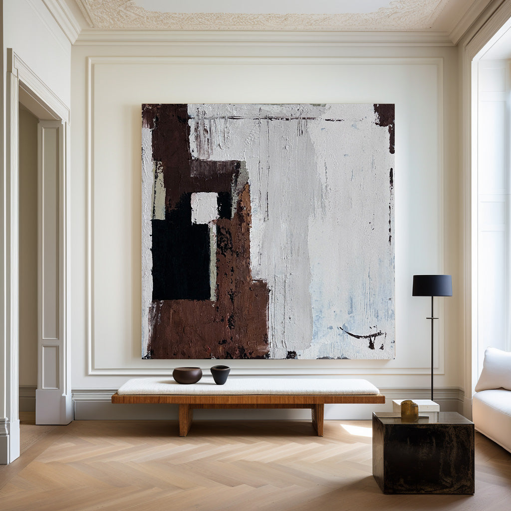 Rough Textured Block‑Shaped Abstract Hand‑Painted Artwork