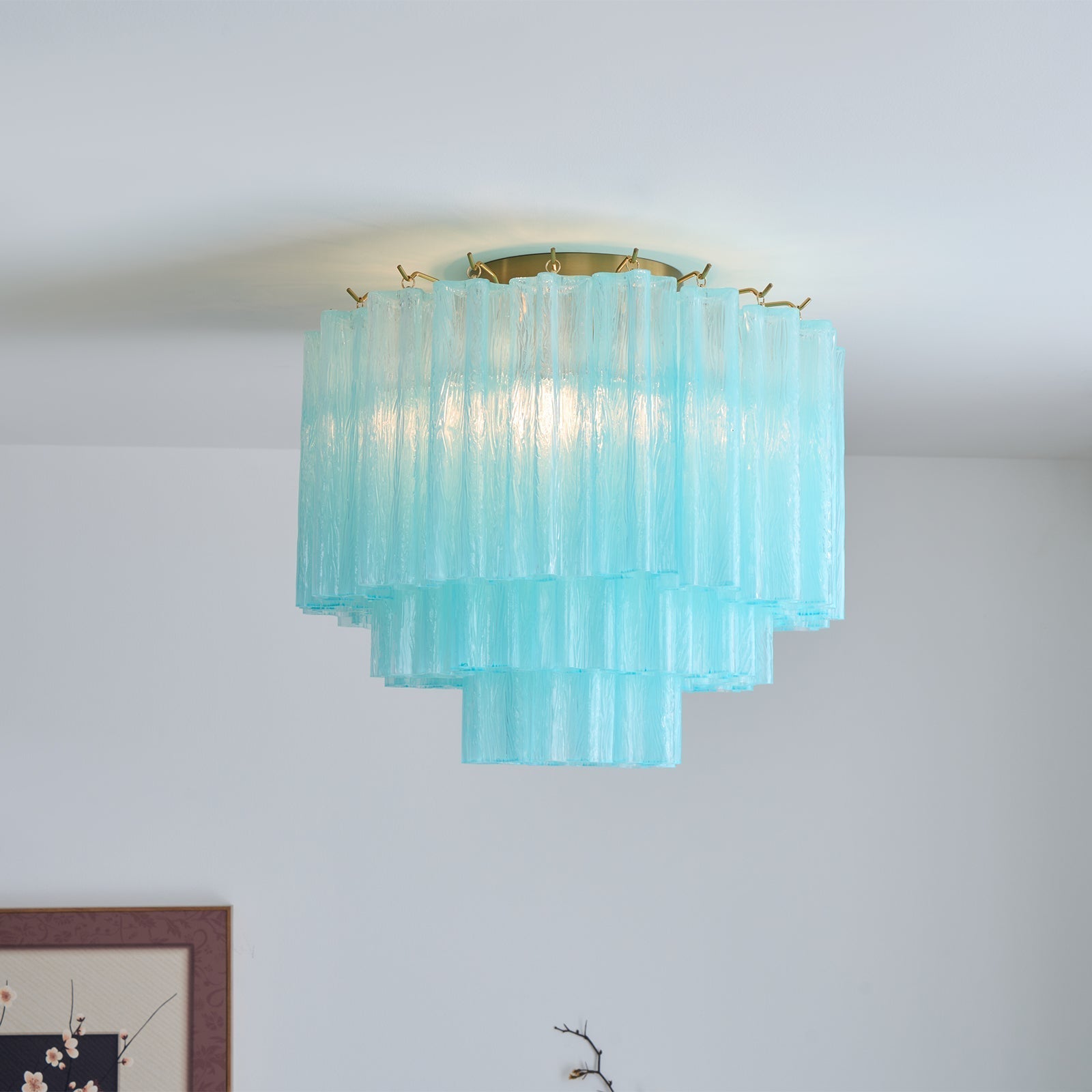 Aurora Ceiling Lamp White Murano Glass Layered Elegant Modern