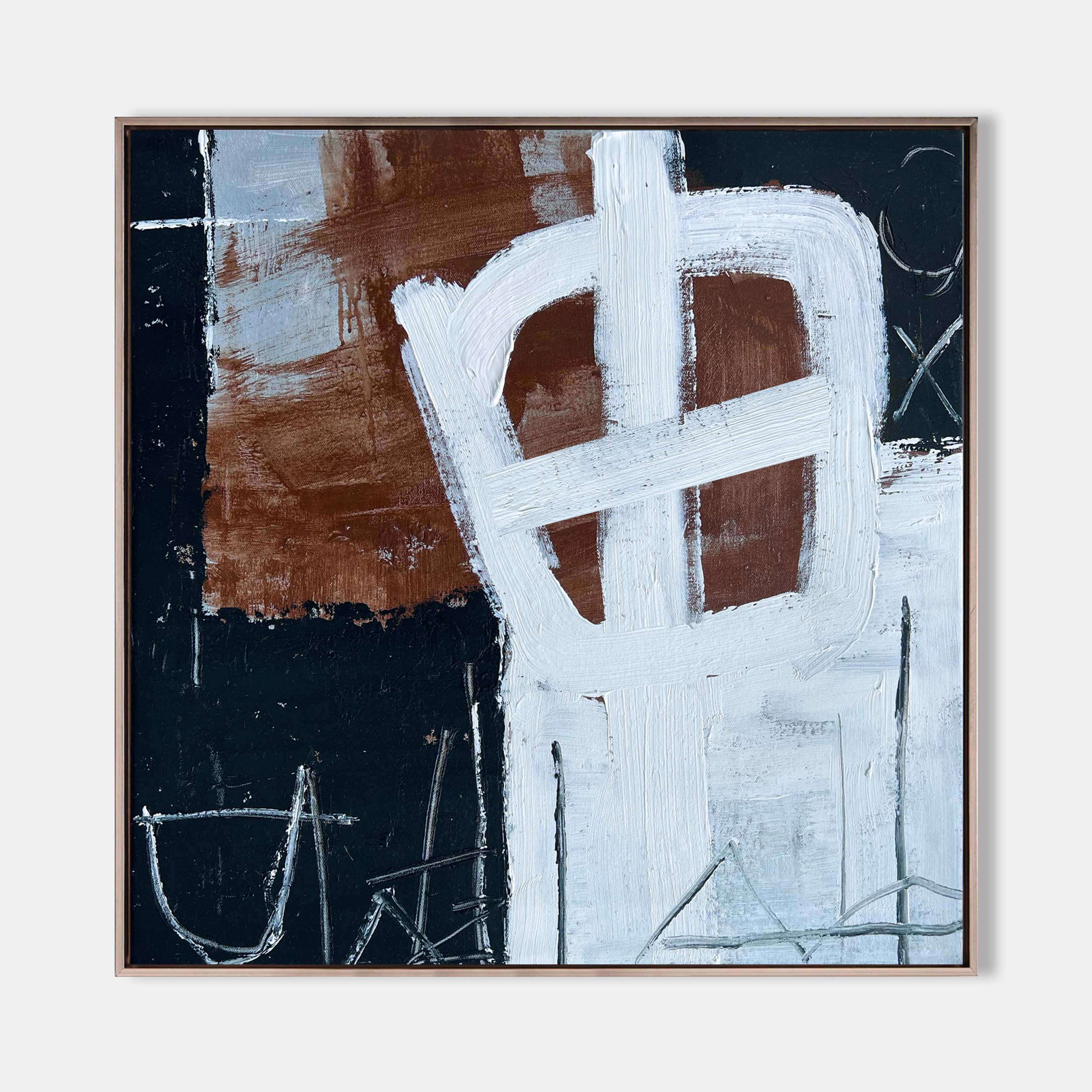 Abstract Mark‑Making Graffiti Style Framed Linen Canvas Wall Art