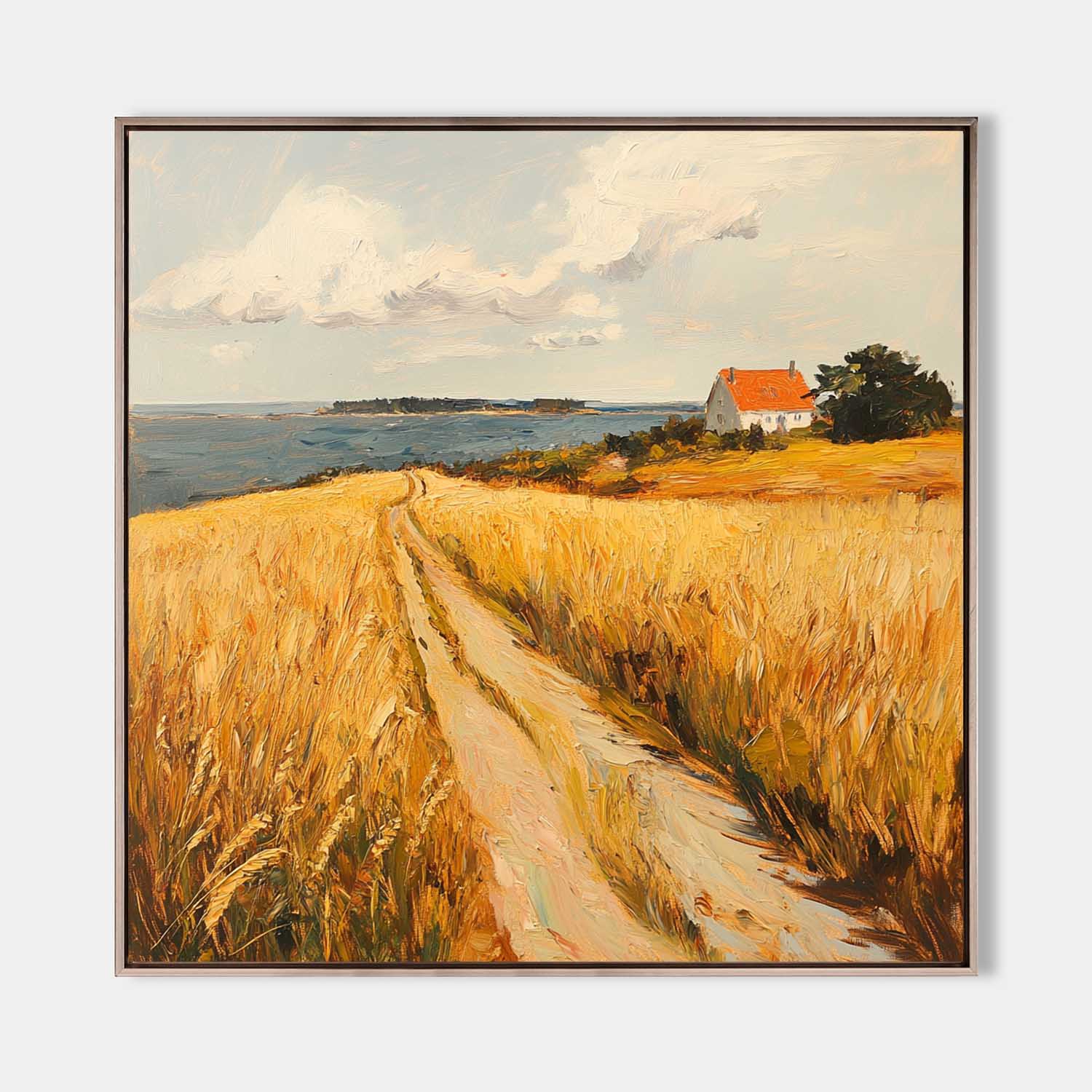 Golden Wheat Field Rural Landscape Painting
