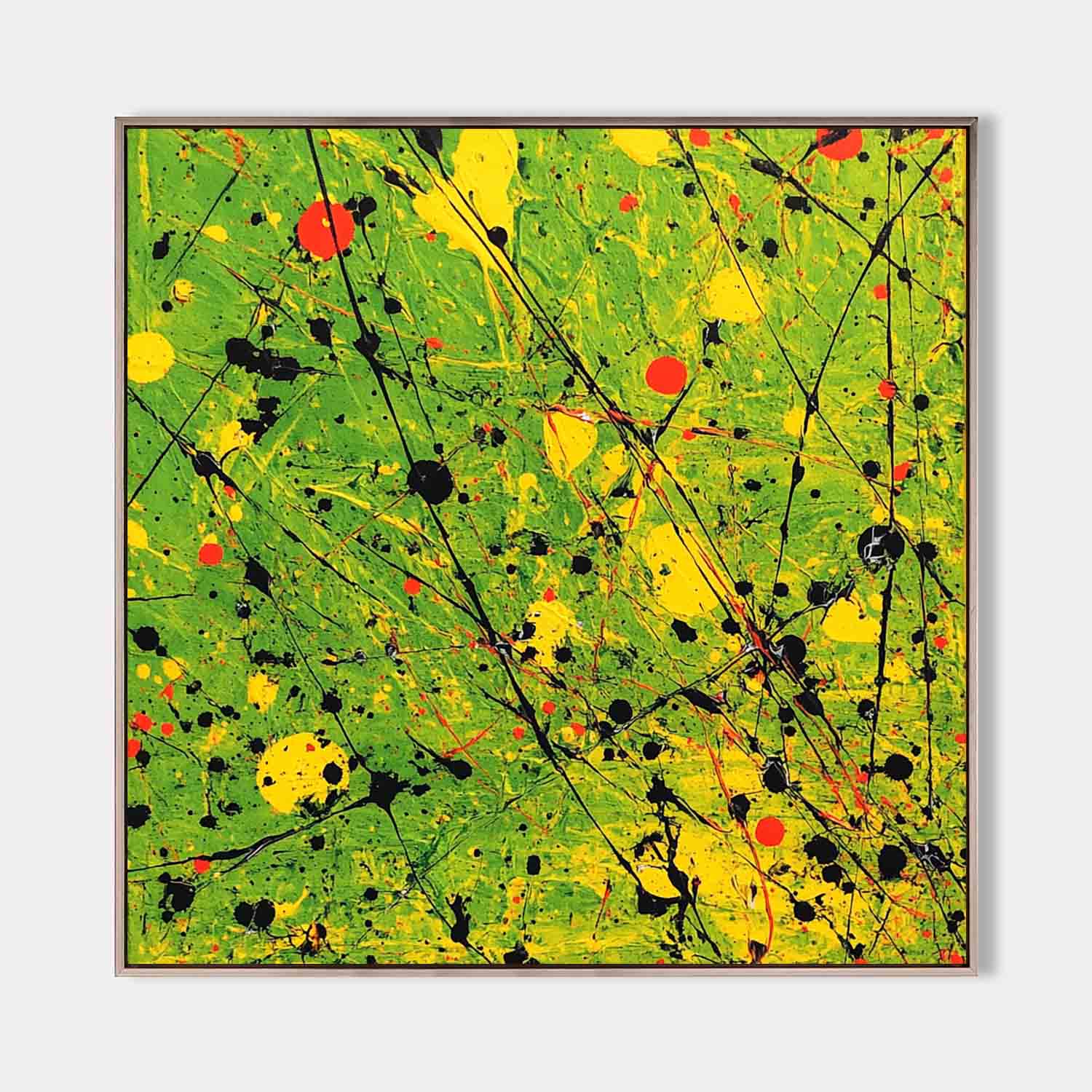 Green Splatter Abstract Pollock Canvas Art