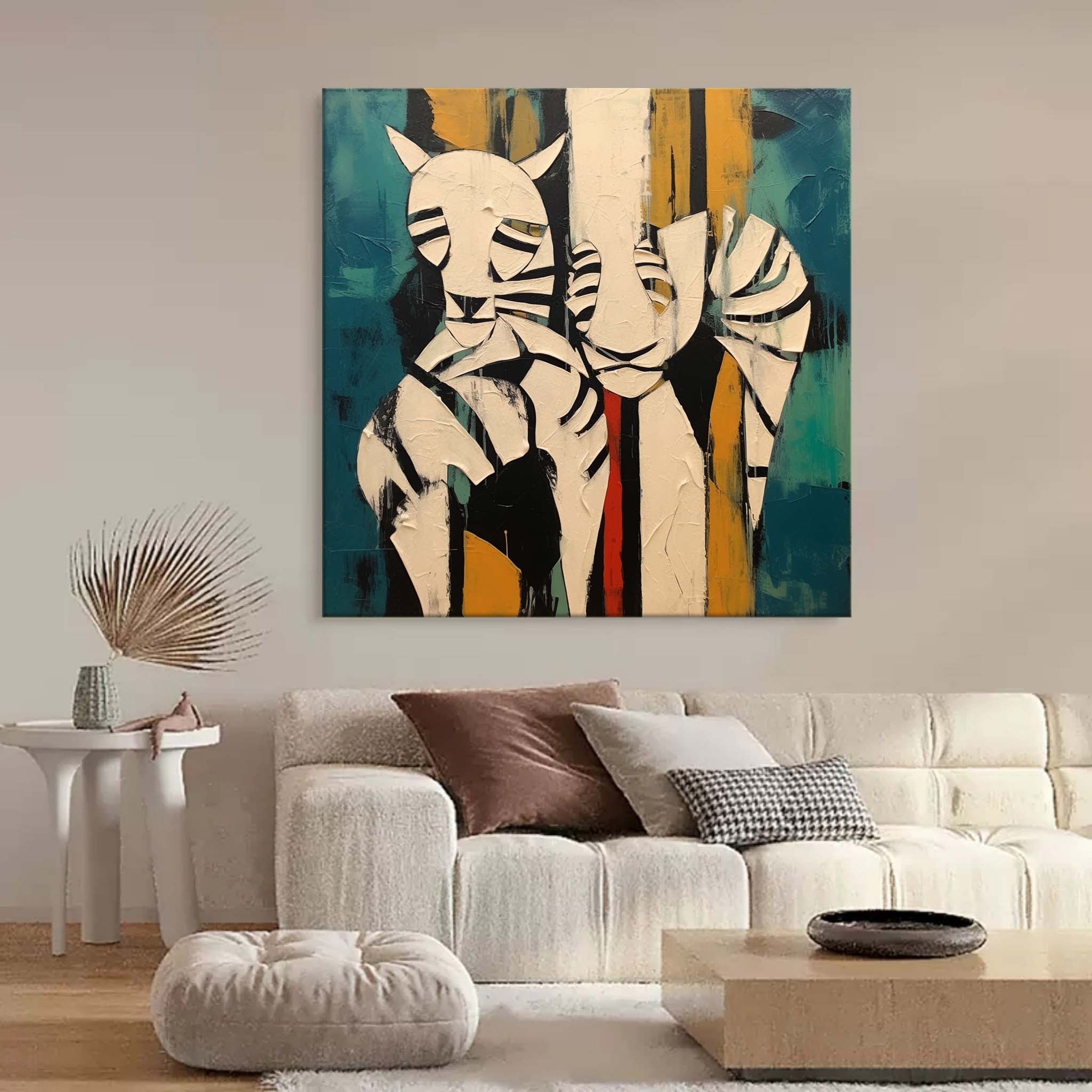 Wall Art Teal Yellow Abstract Tiger Plaster
