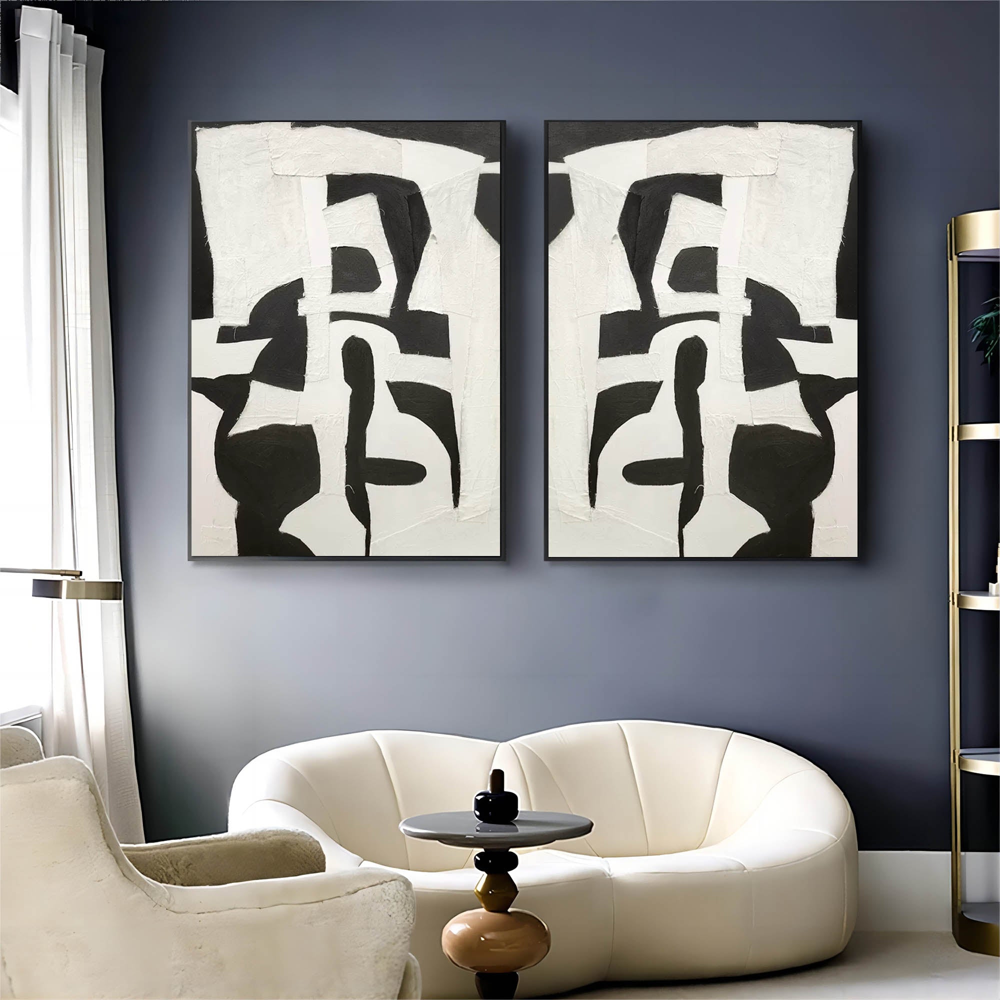 Wall Art Black White Mirror Symmetric Patchwork