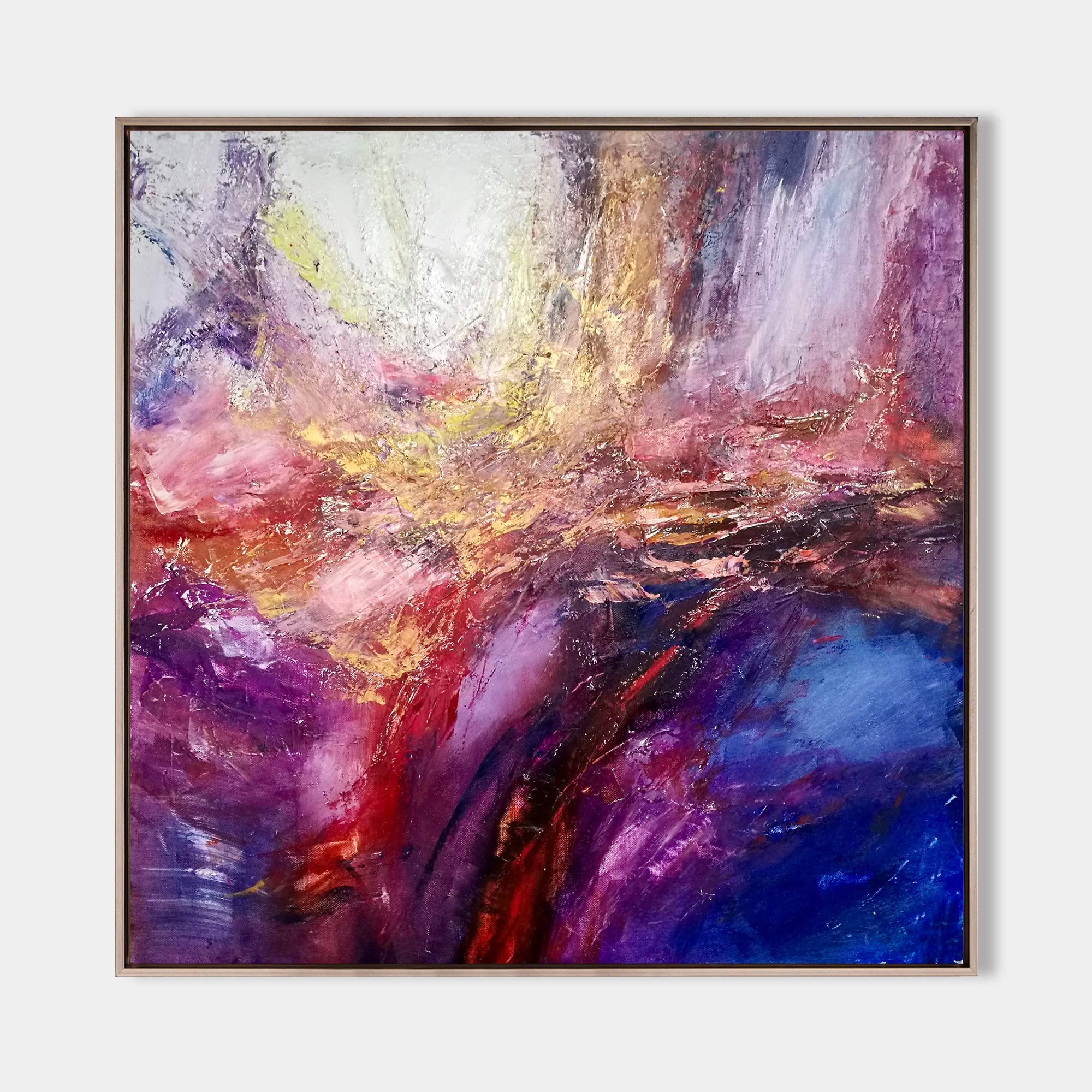 Purple‑Pink‑Gold Square Abstract  Swirling Thick Impasto‑Texture Artwork