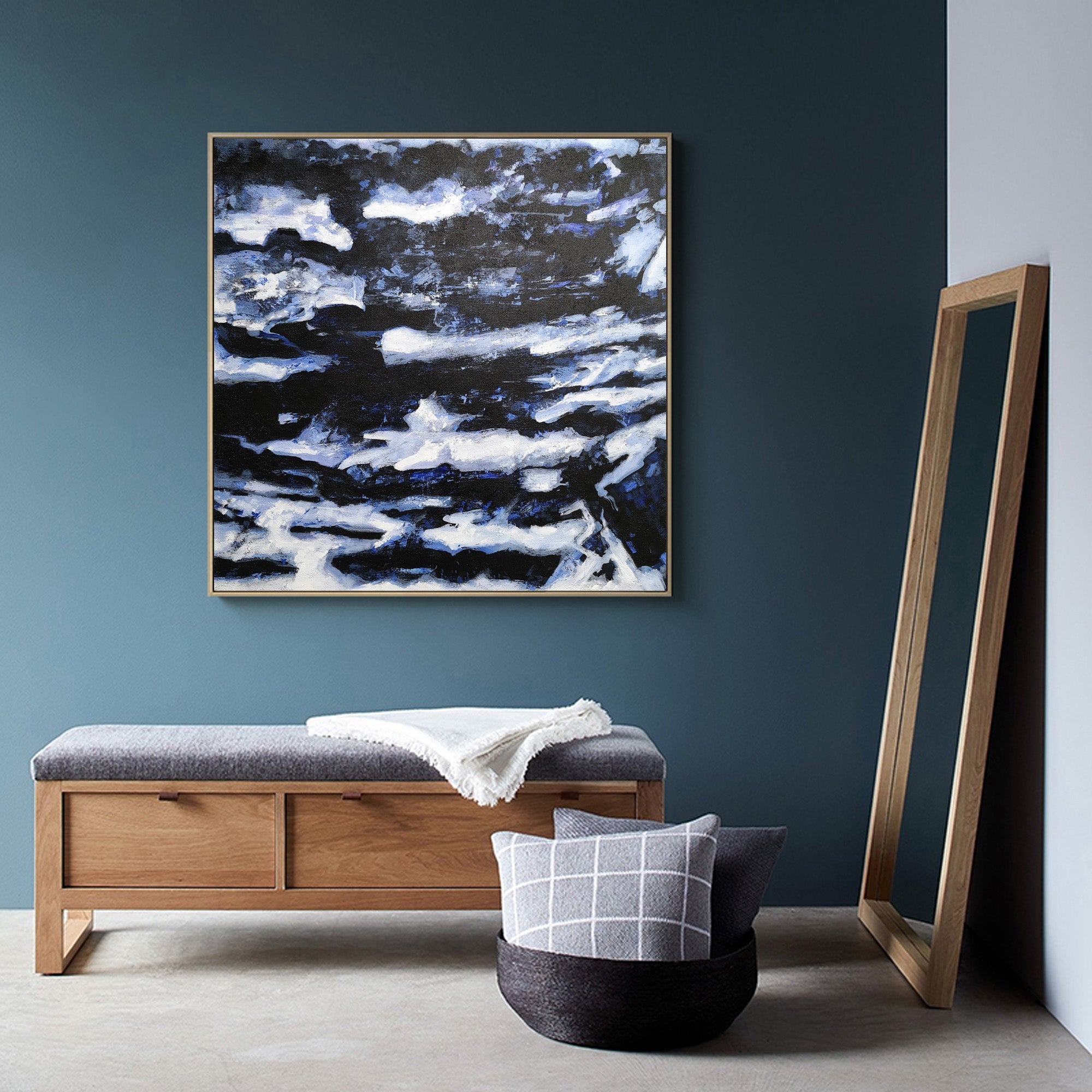 Deep Blue Blakc Abstract Painting