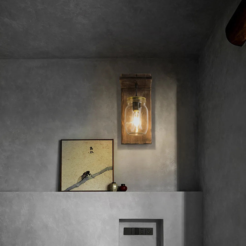 Epoch Vintage Jar Shape Wood Metal Wall Lamp - Neutralighting