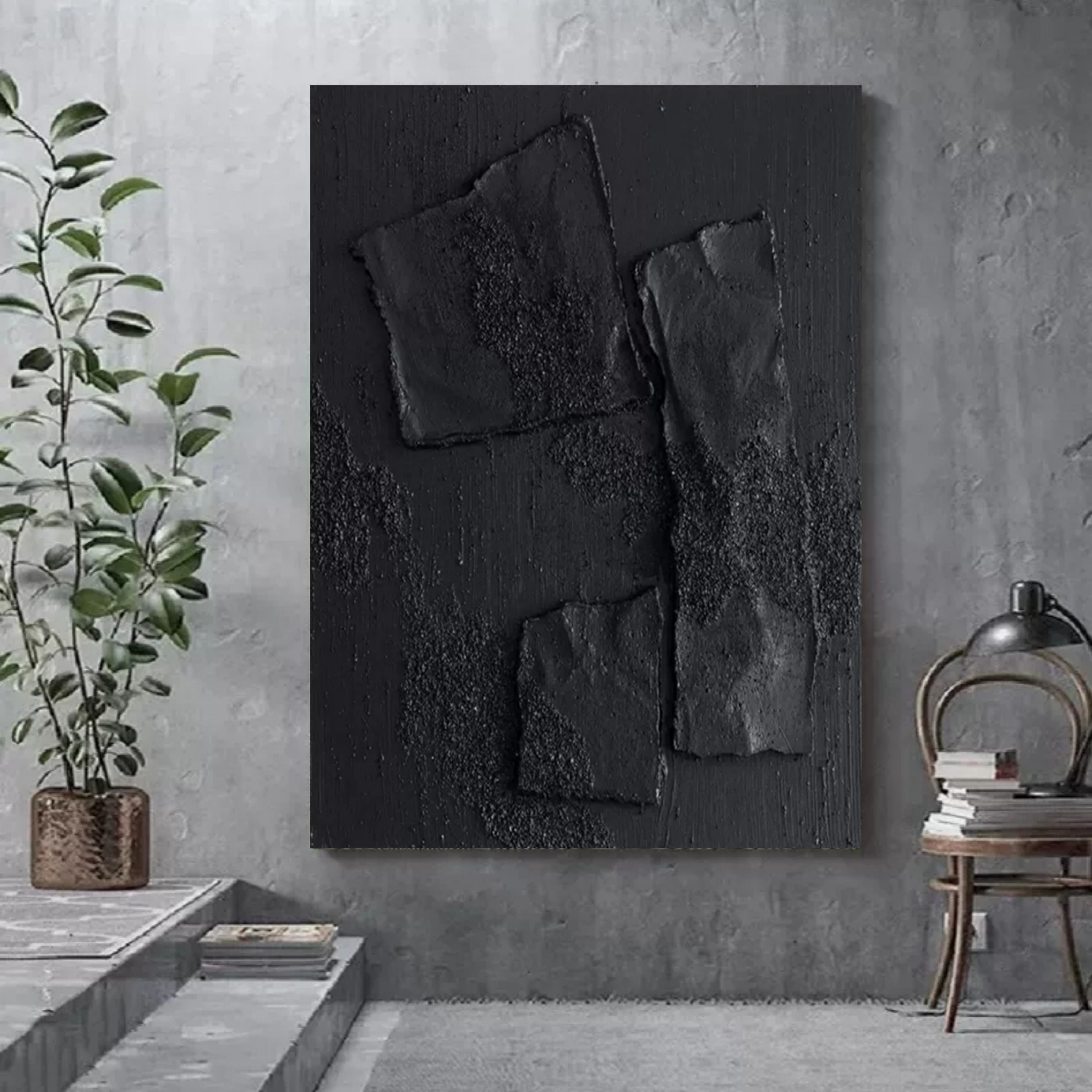 Wall Art Black Monochrome Irregular Block