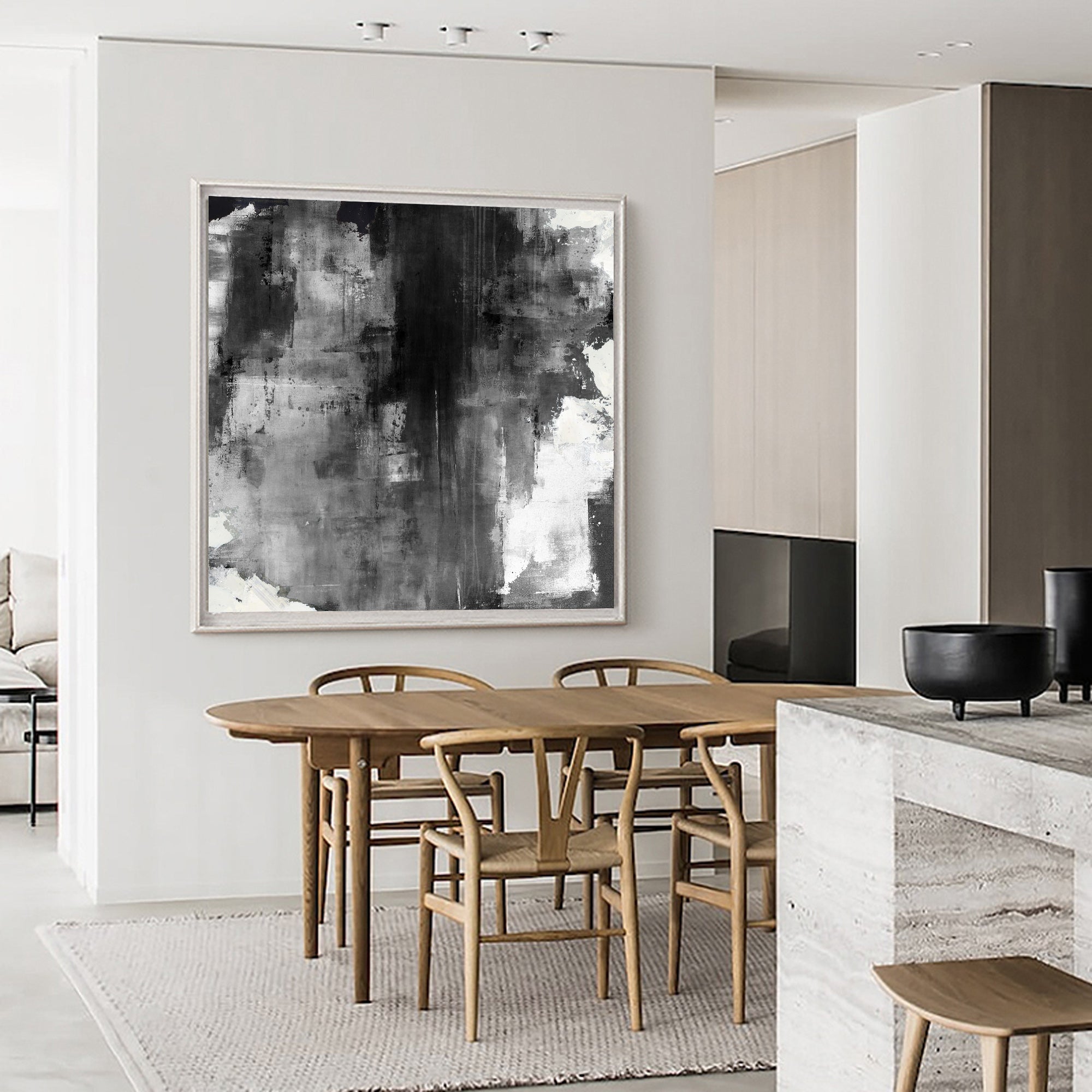 Large Black Grey White Abstract Painting