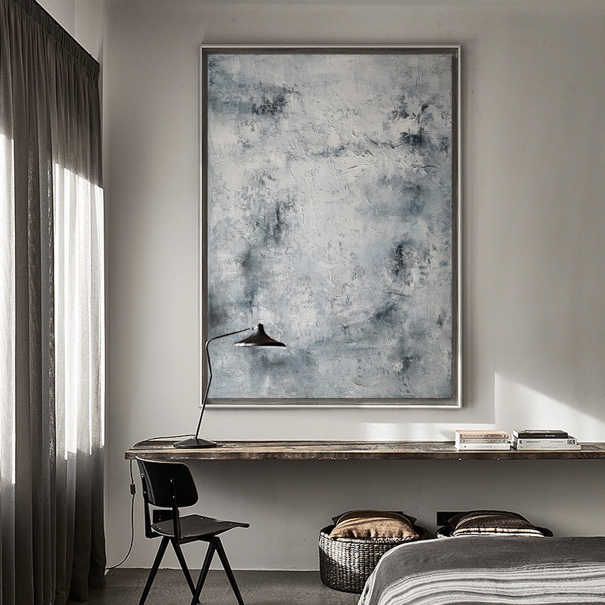 Grey Blue Abstract Textured Painting