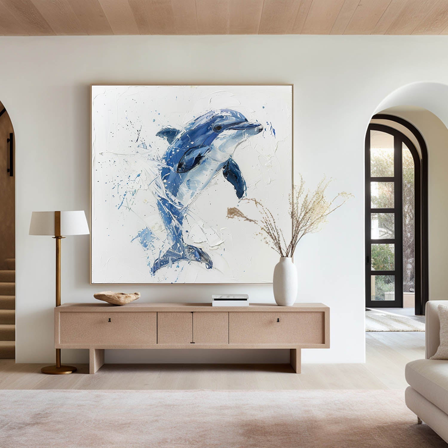 Blue Dolphin Splash Figurative Art
