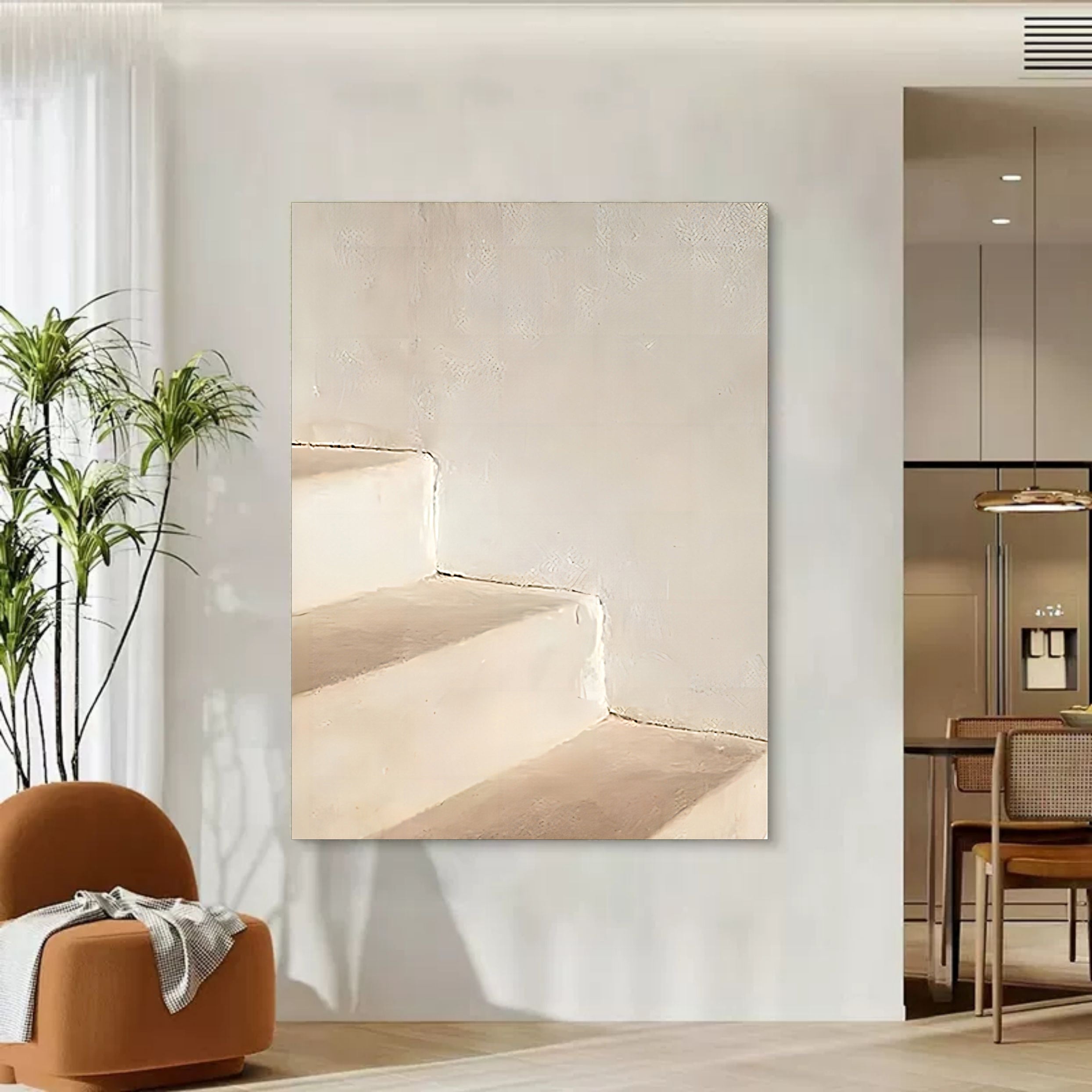 Wall Art Beige Minimalist Staircase Shadow