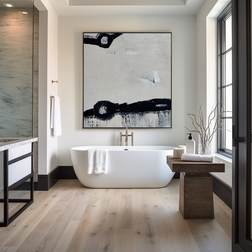 Beige‑Black Square Minimal‑Mark Impasto‑Textured Artwork