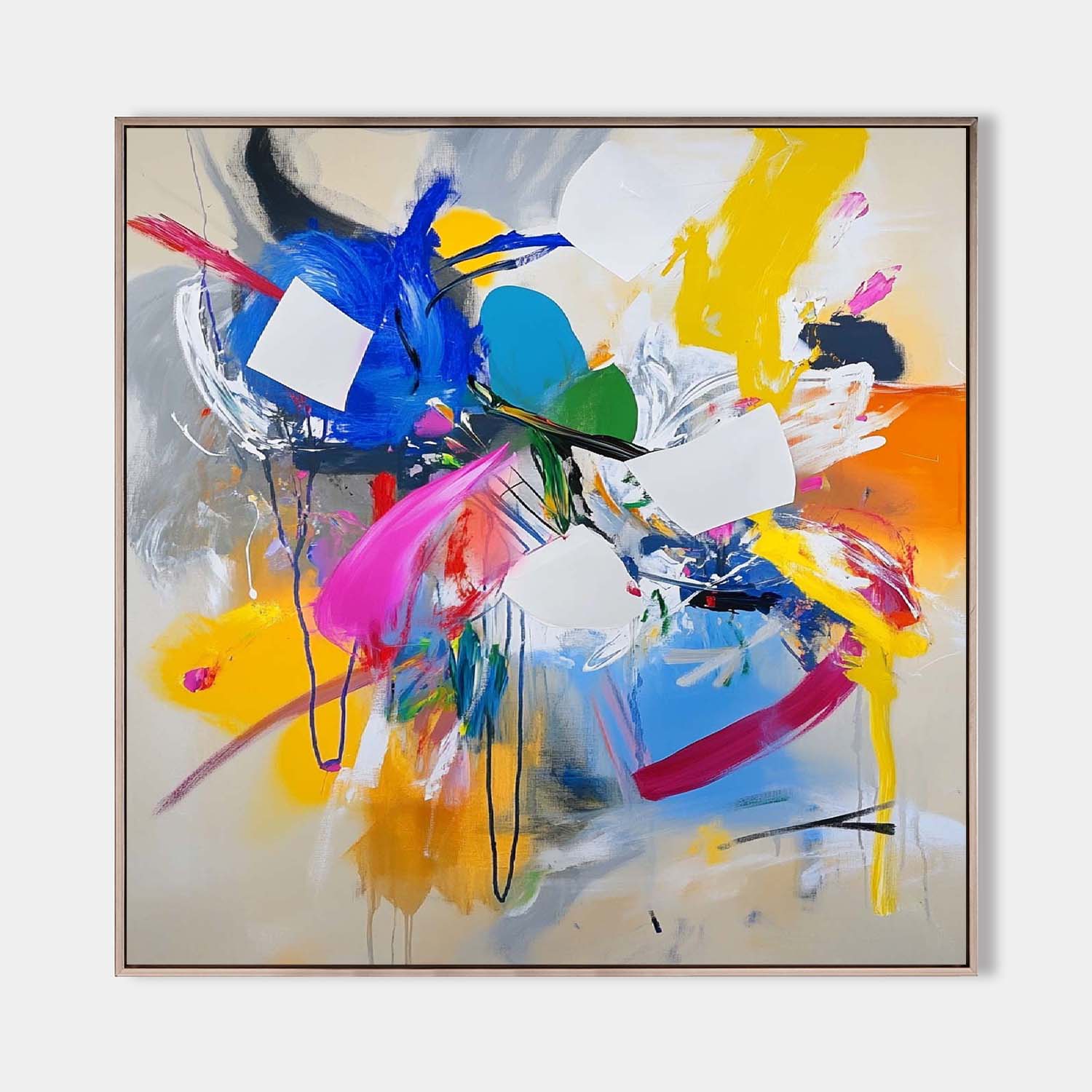 Joyful Chromatic Abstract Square Canvas Art