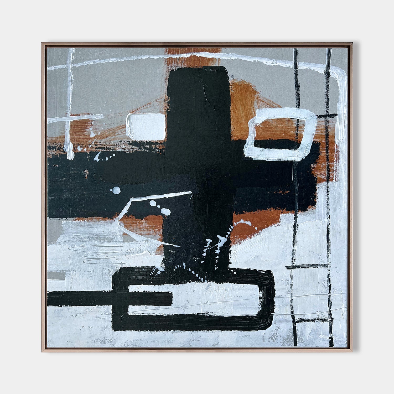 Geometric Minimal Abstract Earth‑Tone Unstretched Linen Canvas Art