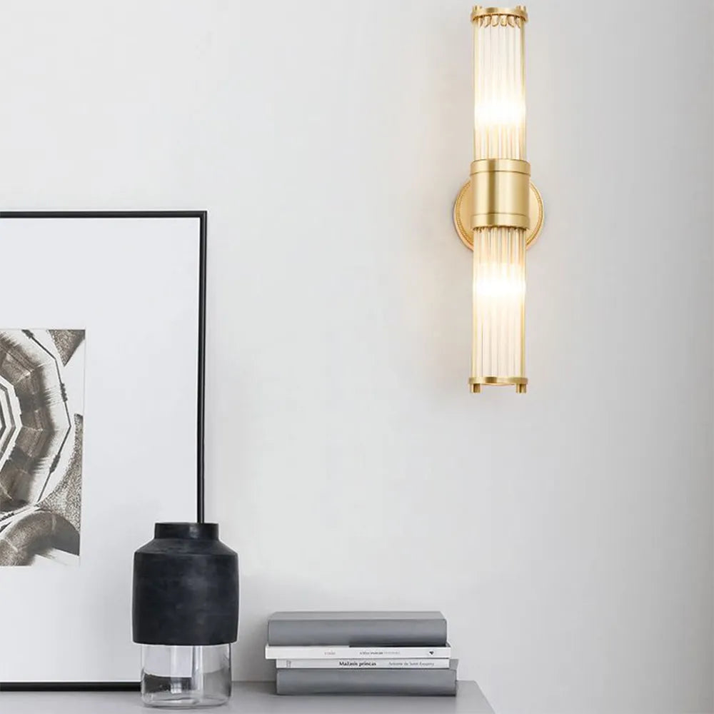Kristy American Cylindrical Elegant Gold Glass/Metal Vanity Wall Lamp - Neutralighting