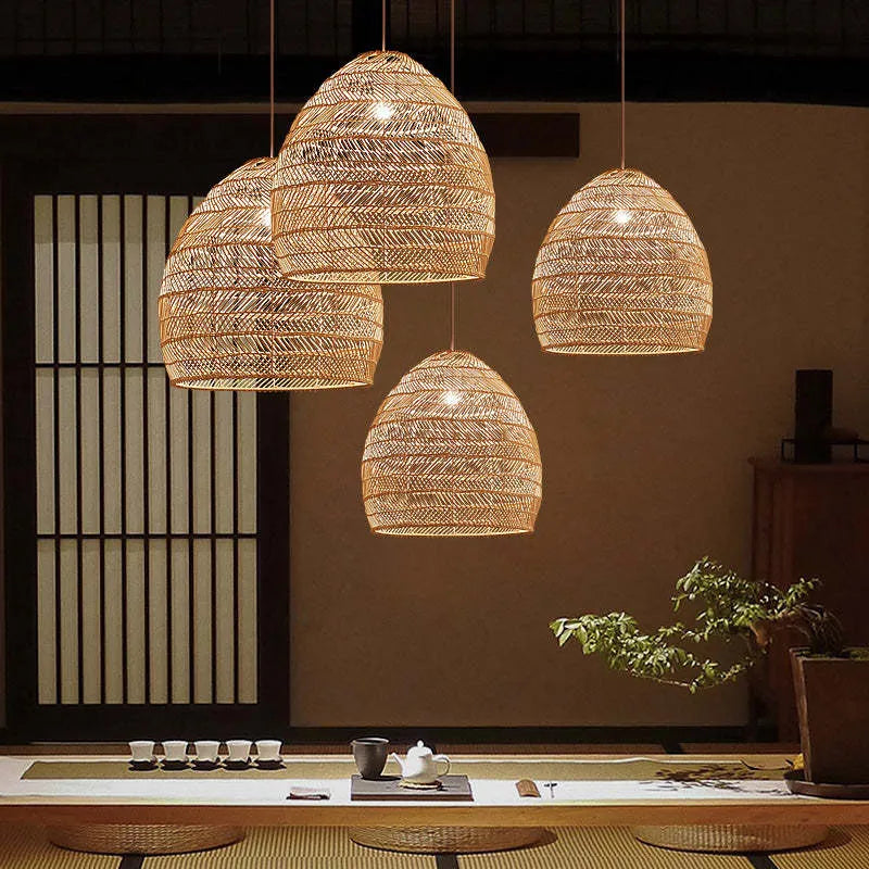 Lian Rattan Bamboo Lampshade Hand Knitted Pendant Light - Neutralighting