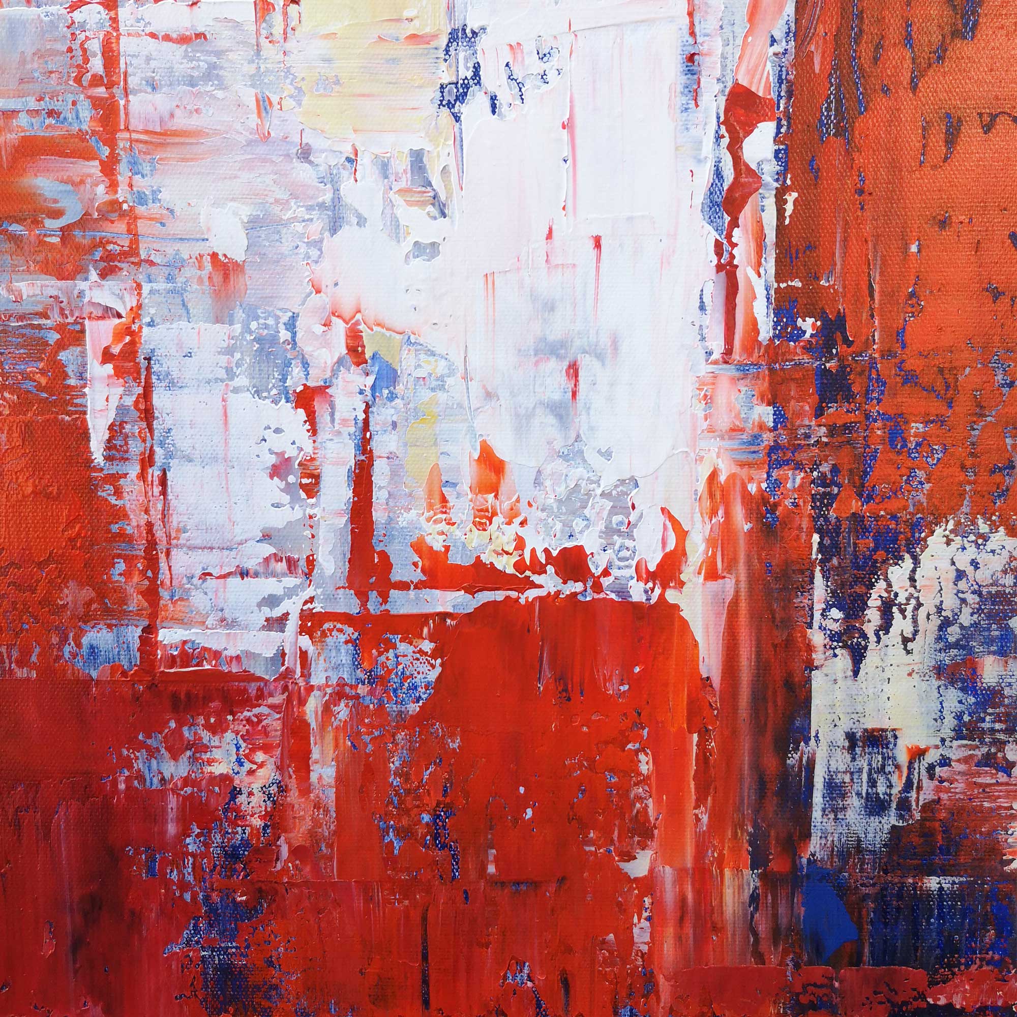 Red‑Orange‑Blue Horizontal Abstract Expressive Impasto‑Textured Artwork