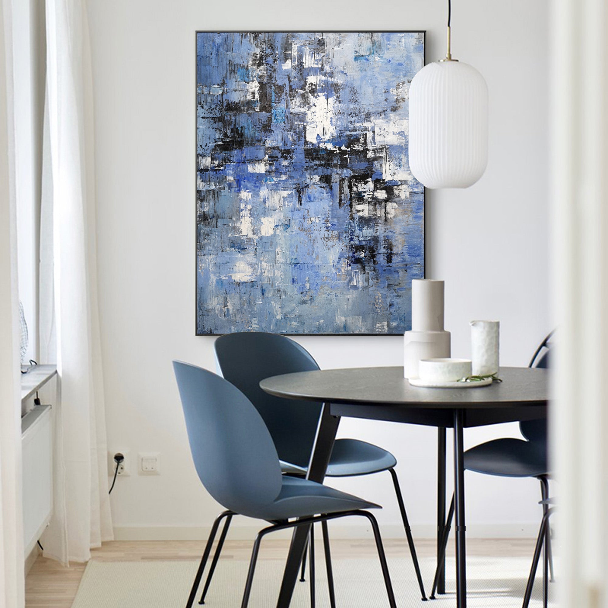 Blue Grey Abstract Textured Painting