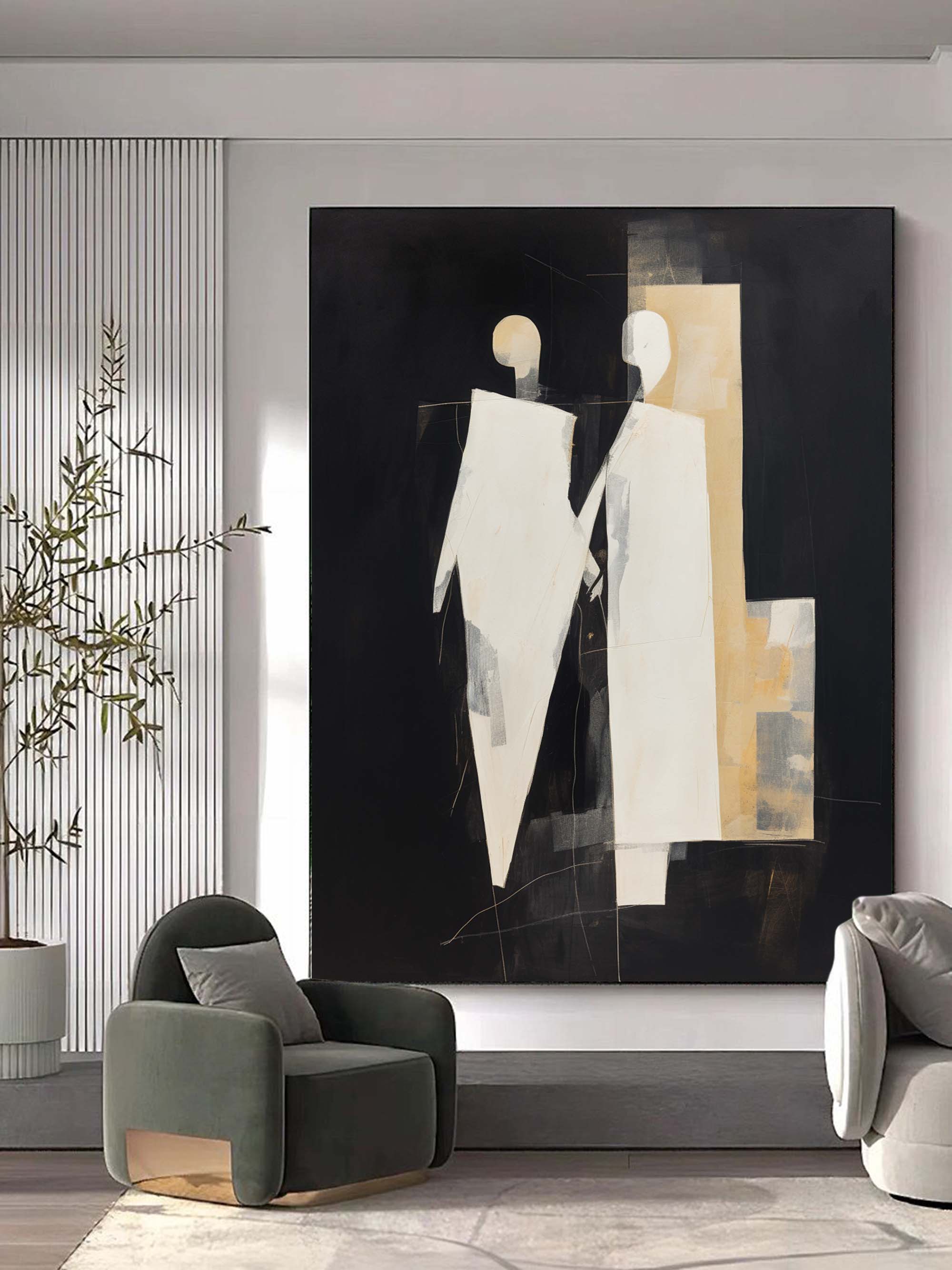 Wall Art Black Beige Abstract Figure Collage
