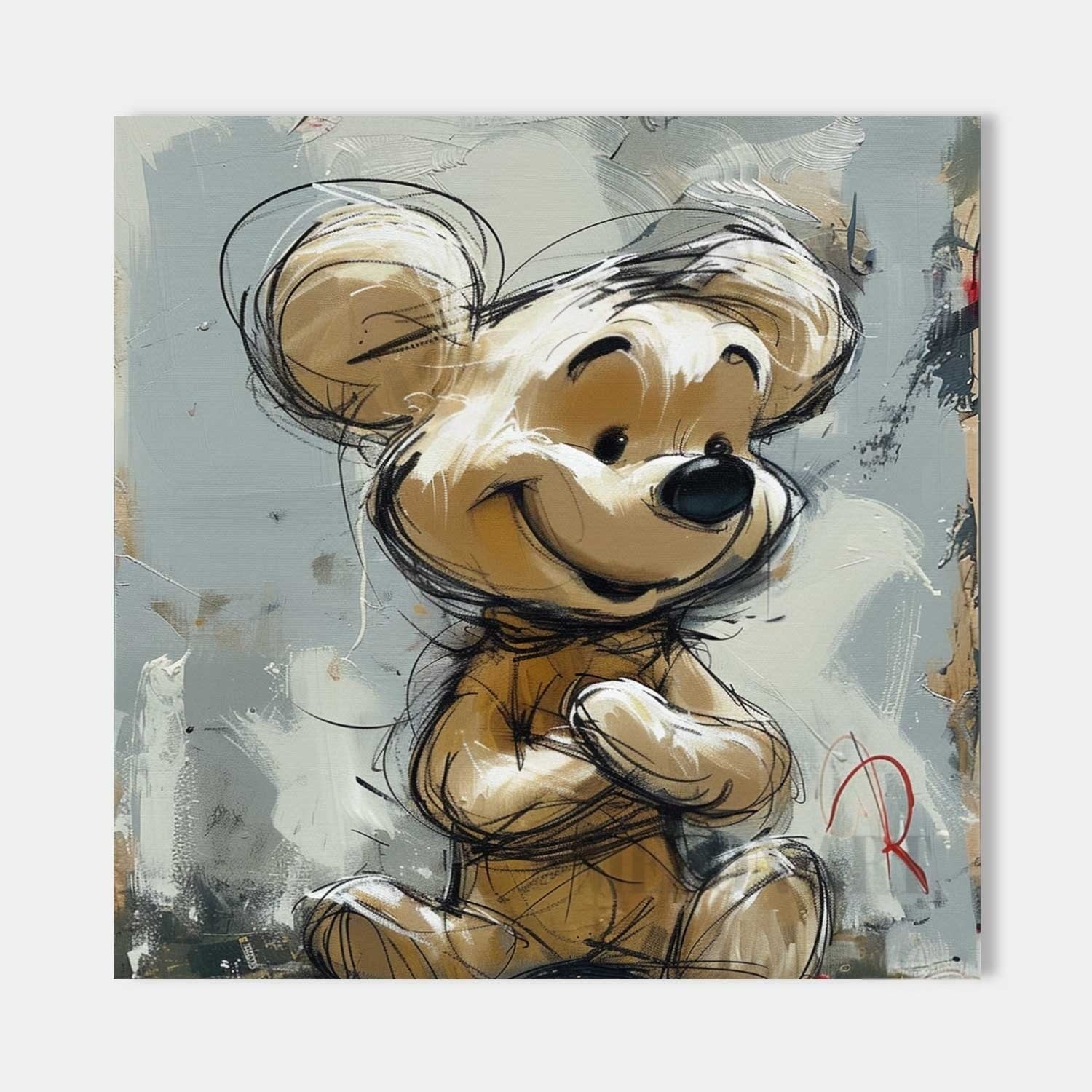 Wall Art Textured Cheerful Bear Hugging