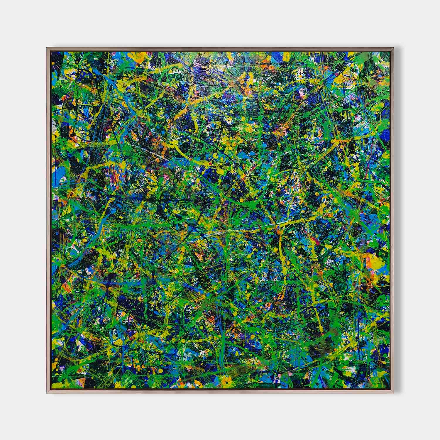 Green Chaos Paint Splatter Abstract Canvas Art