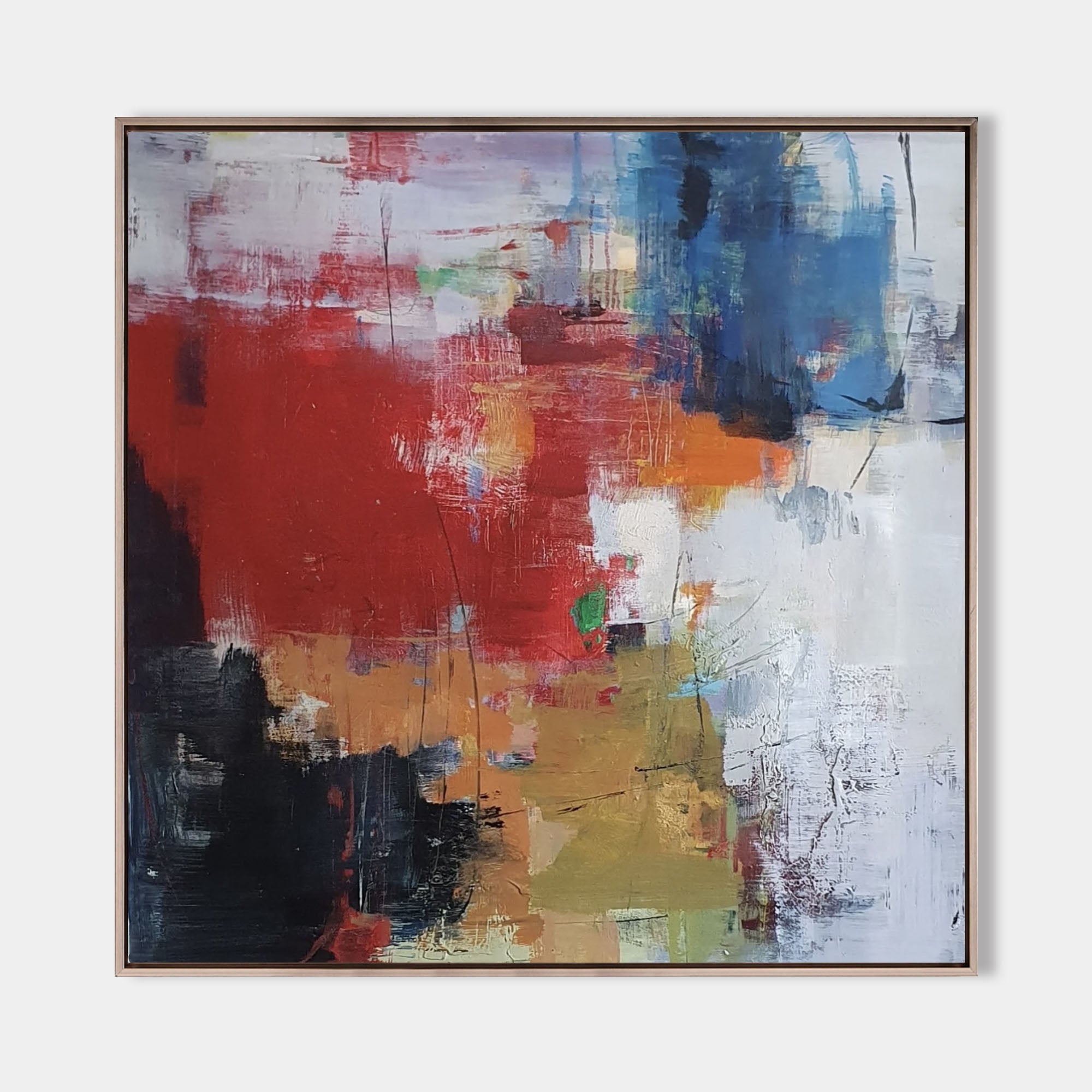Red Blue Abstract Square Canvas Wall Art