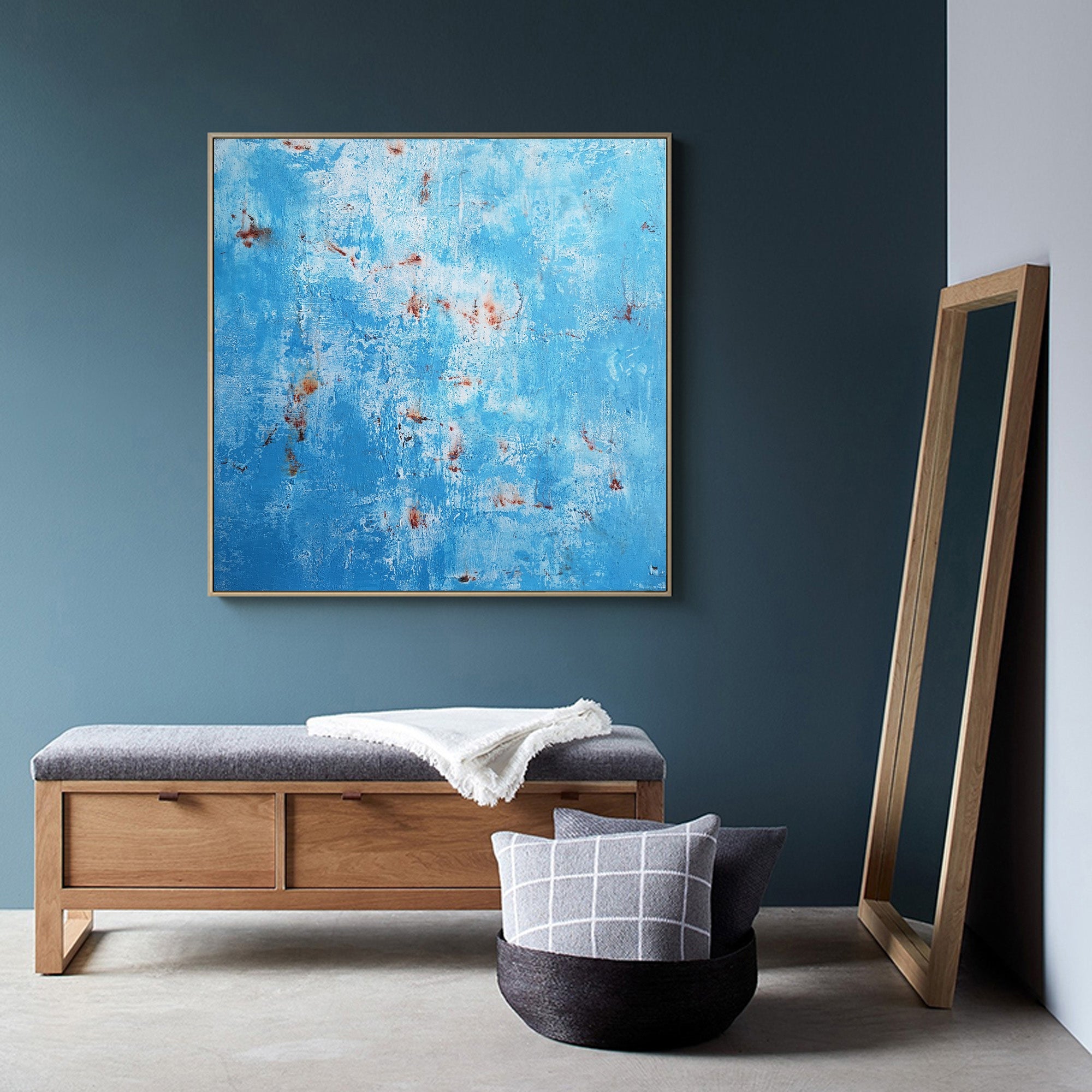 Blue Rust Textured Abstract Canvas Wall Art