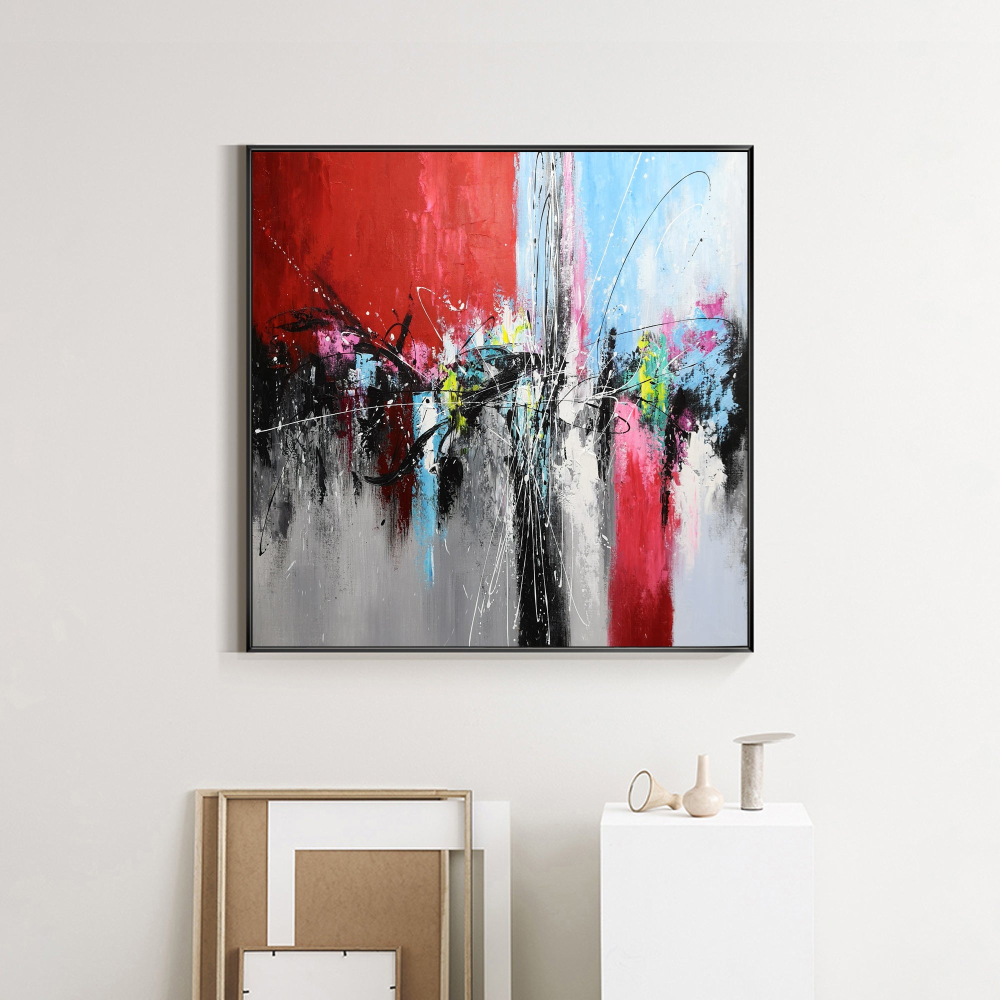 Wall Art Abstract Crimson Cityscape
