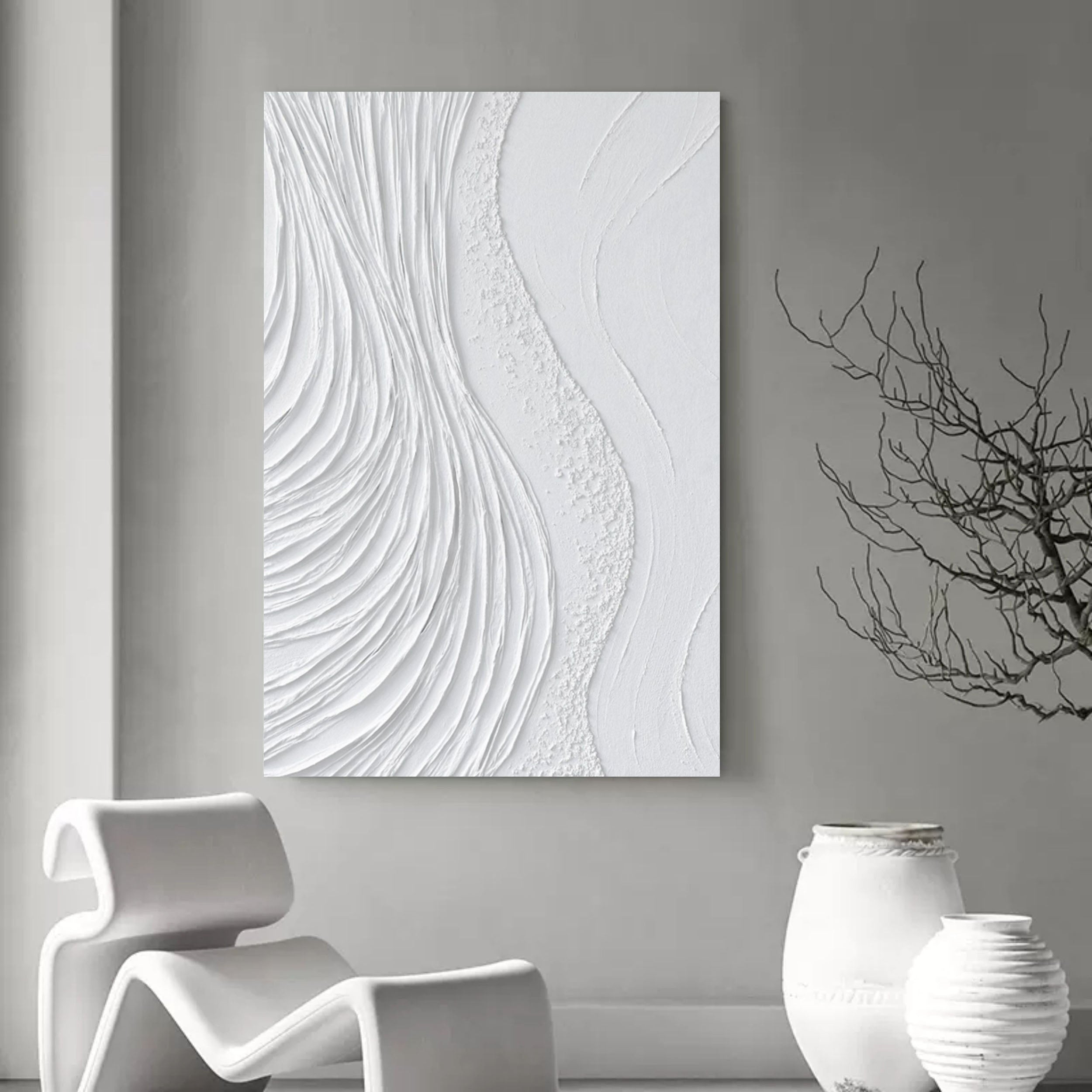 Wall Art White Wavy Swirl Abstract