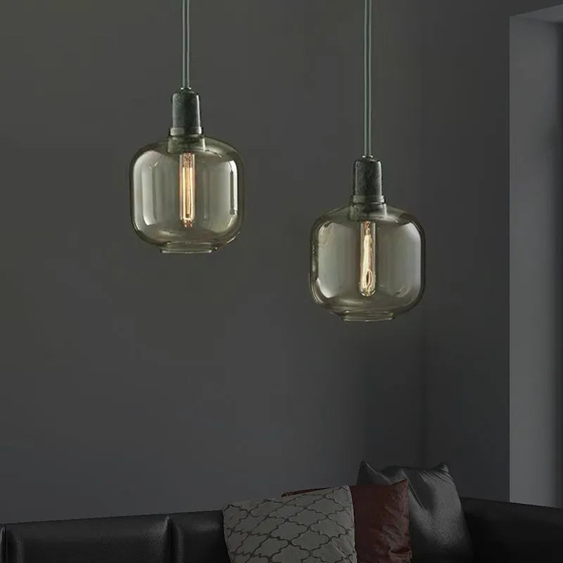 Valentina Designer Cylinder Pendant Light, Marble & Glass - Neutralighting