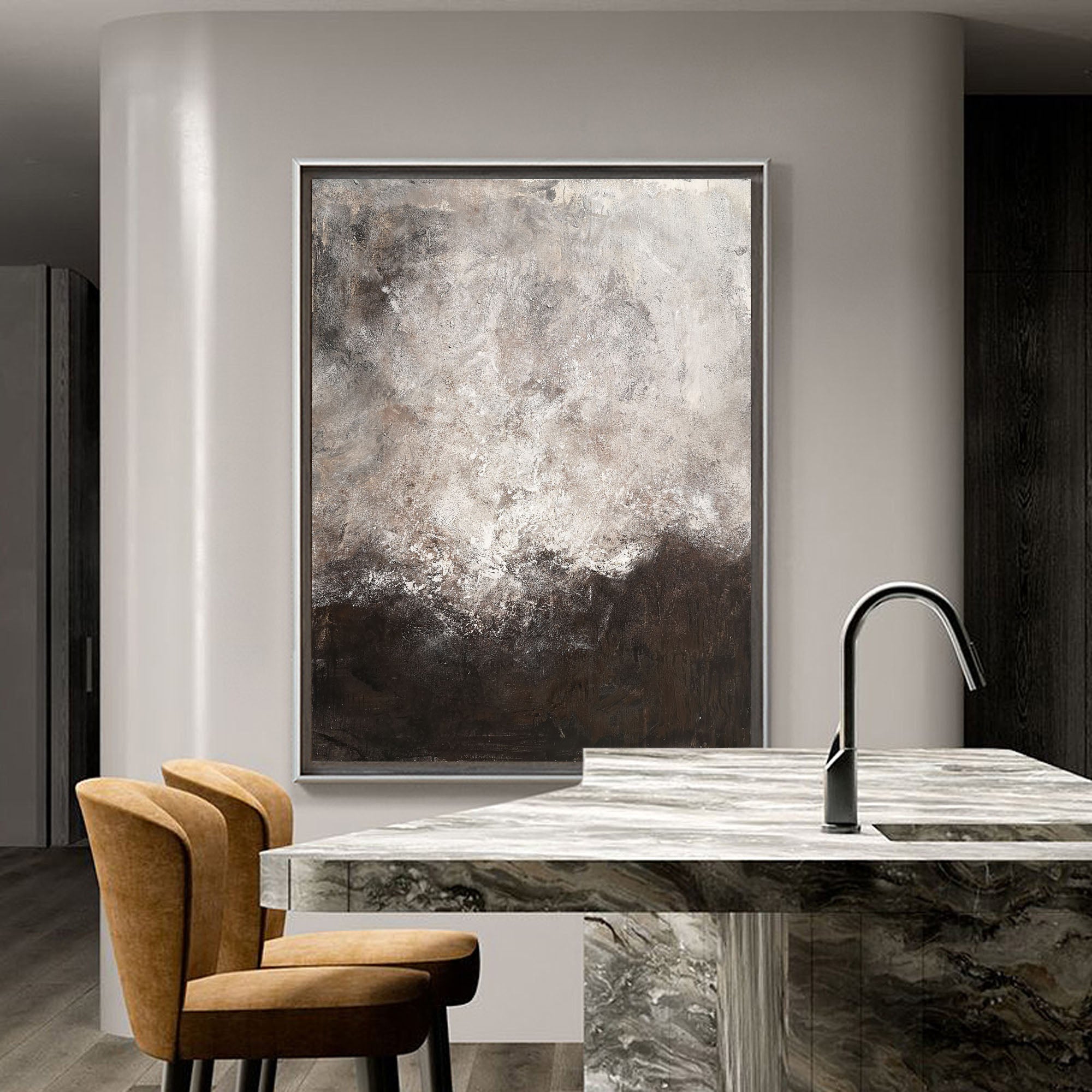 Wall Art Abstract Texture Dark Brown Grey Contemporary