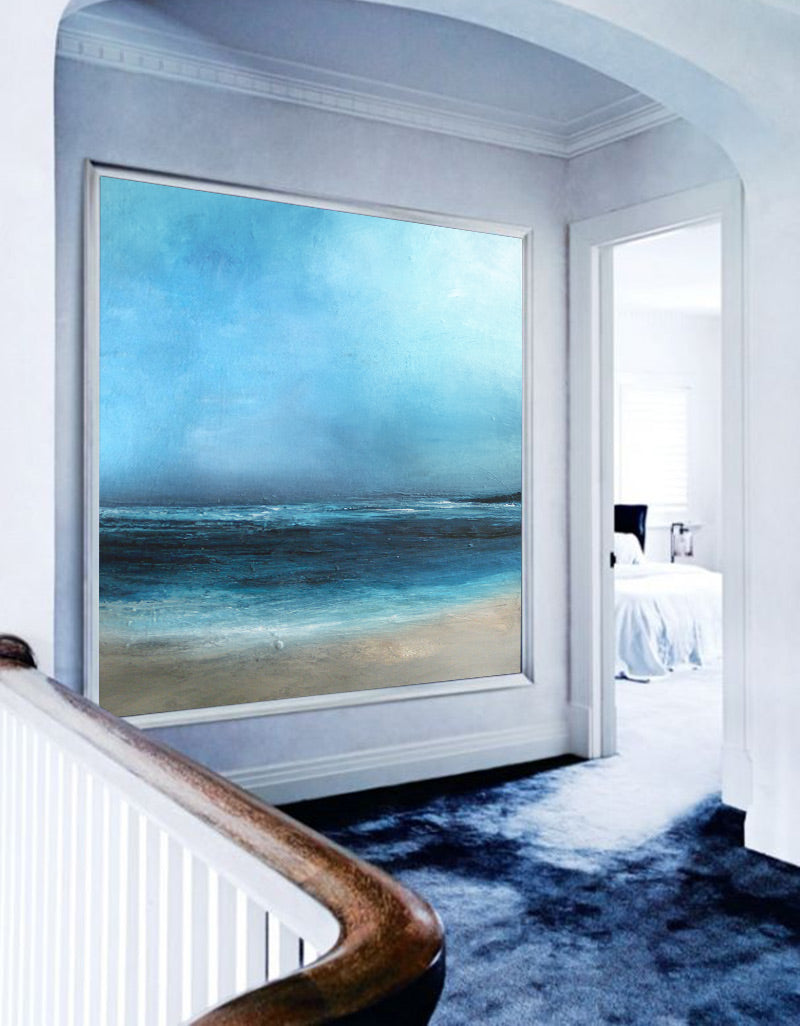Large Original Sea Level Blue Oil Painting